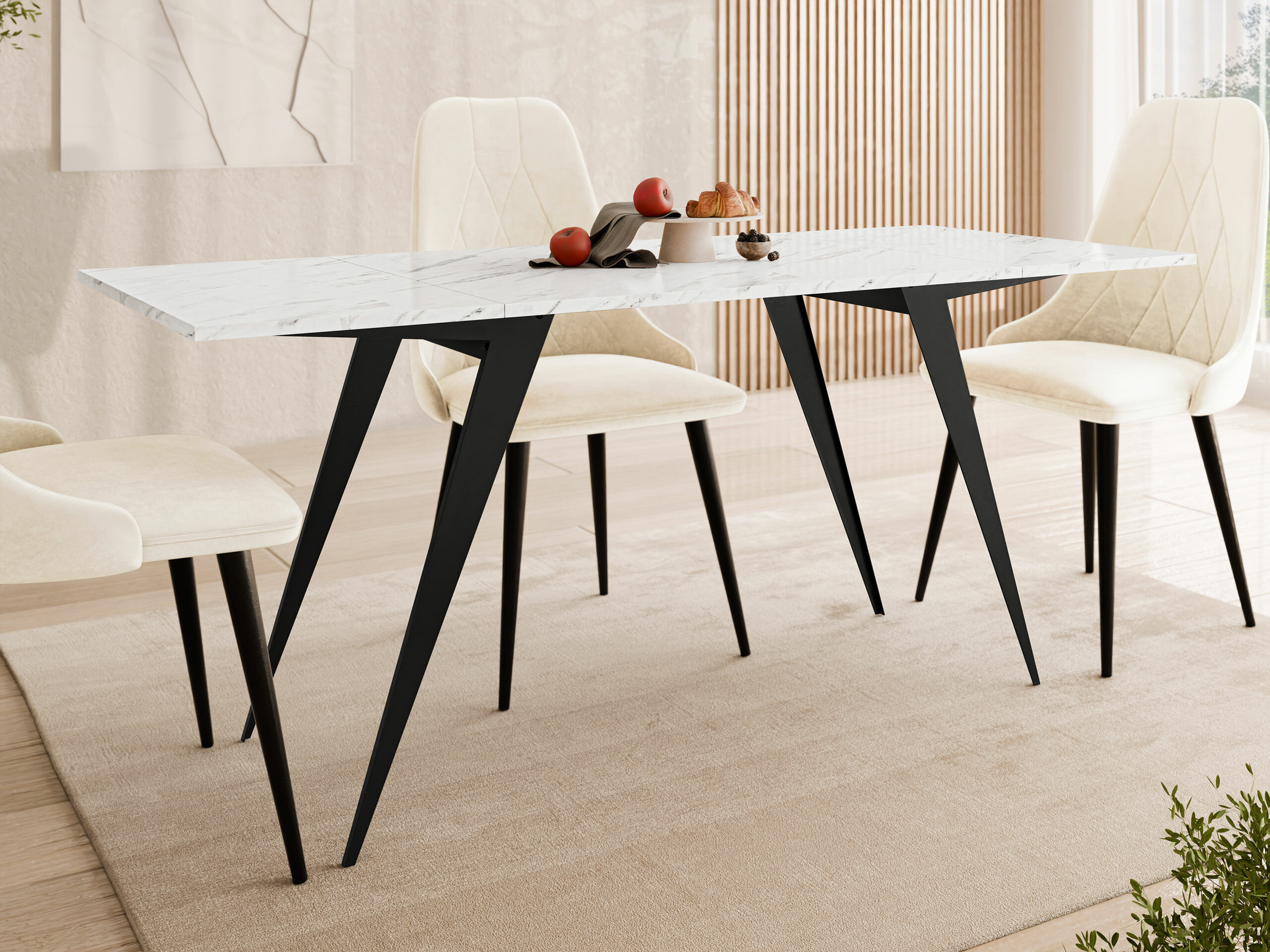 Transformeerbare salontafel Oswego 150 (Wit marmer + Zwart)