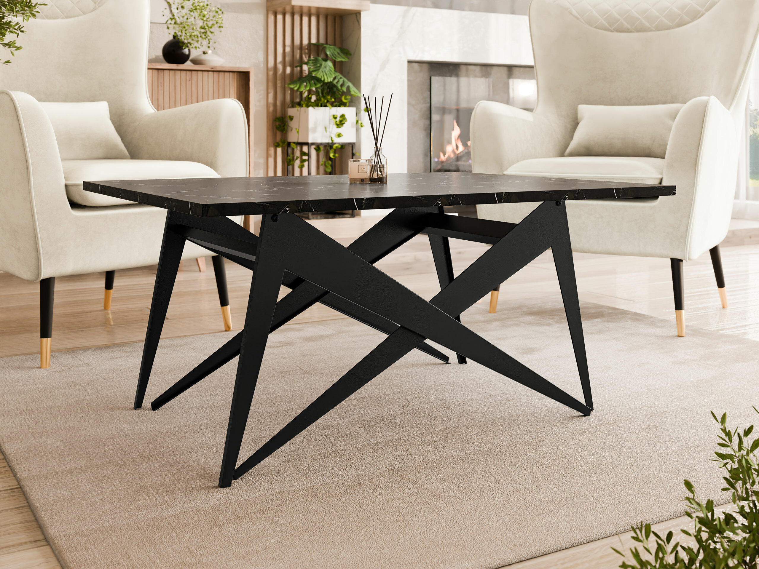Transformeerbare salontafel Oswego 150 (Zwart marmer + Zwart)