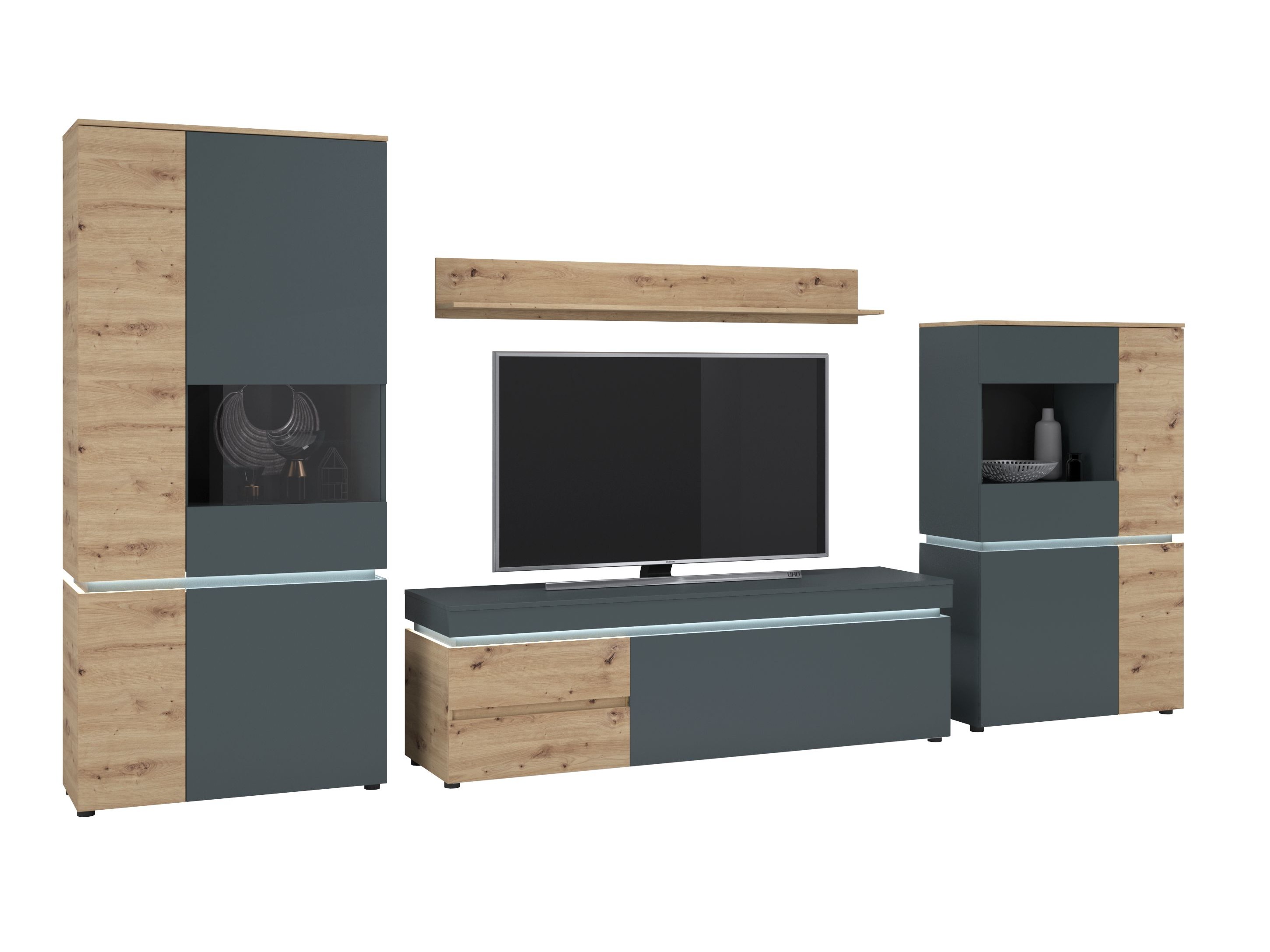 Woonkamerset Ontario 176 (Artisan eiken + Grijs)