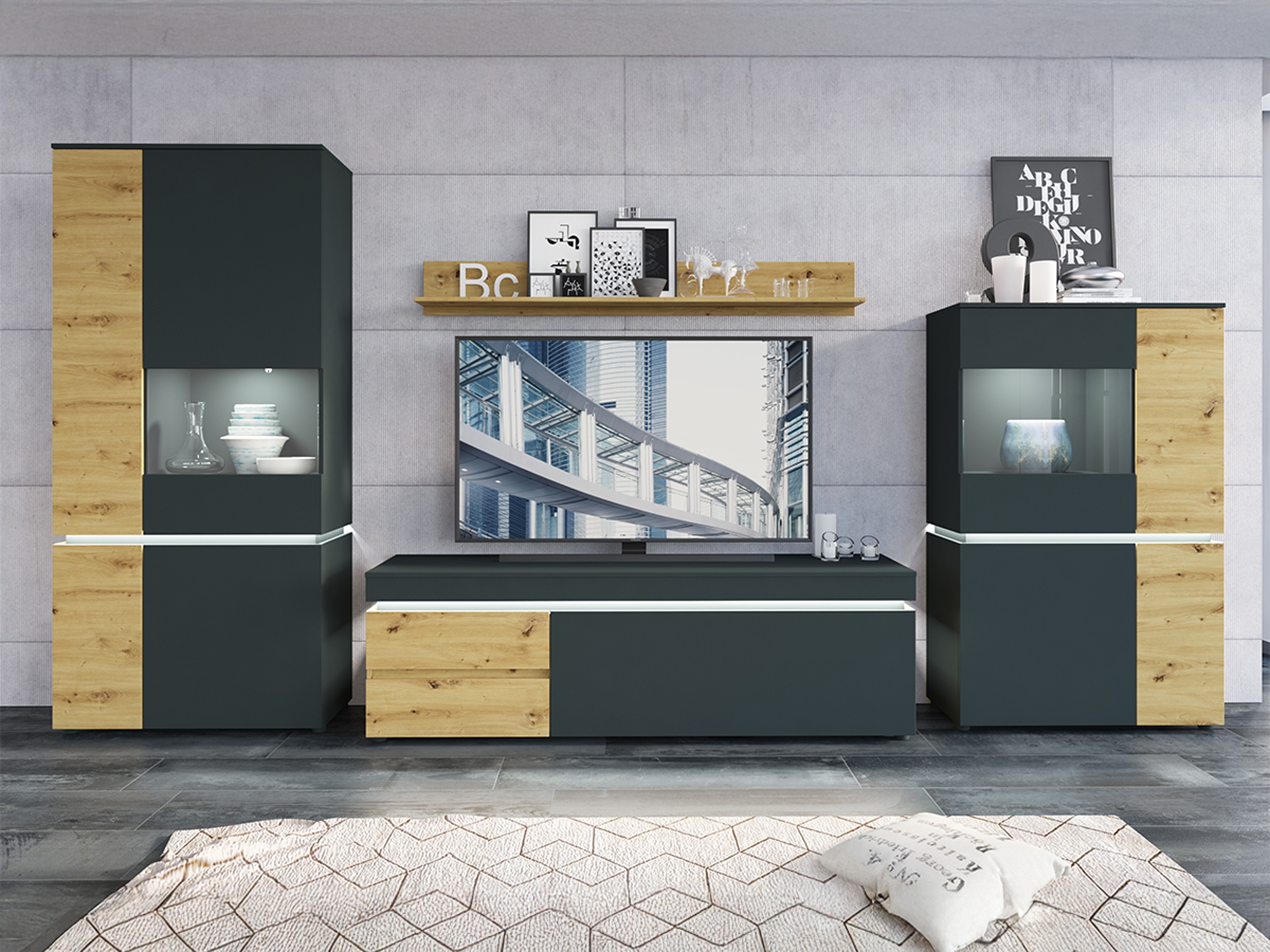 Woonkamerset Ontario 176 (Artisan eiken + Grijs)