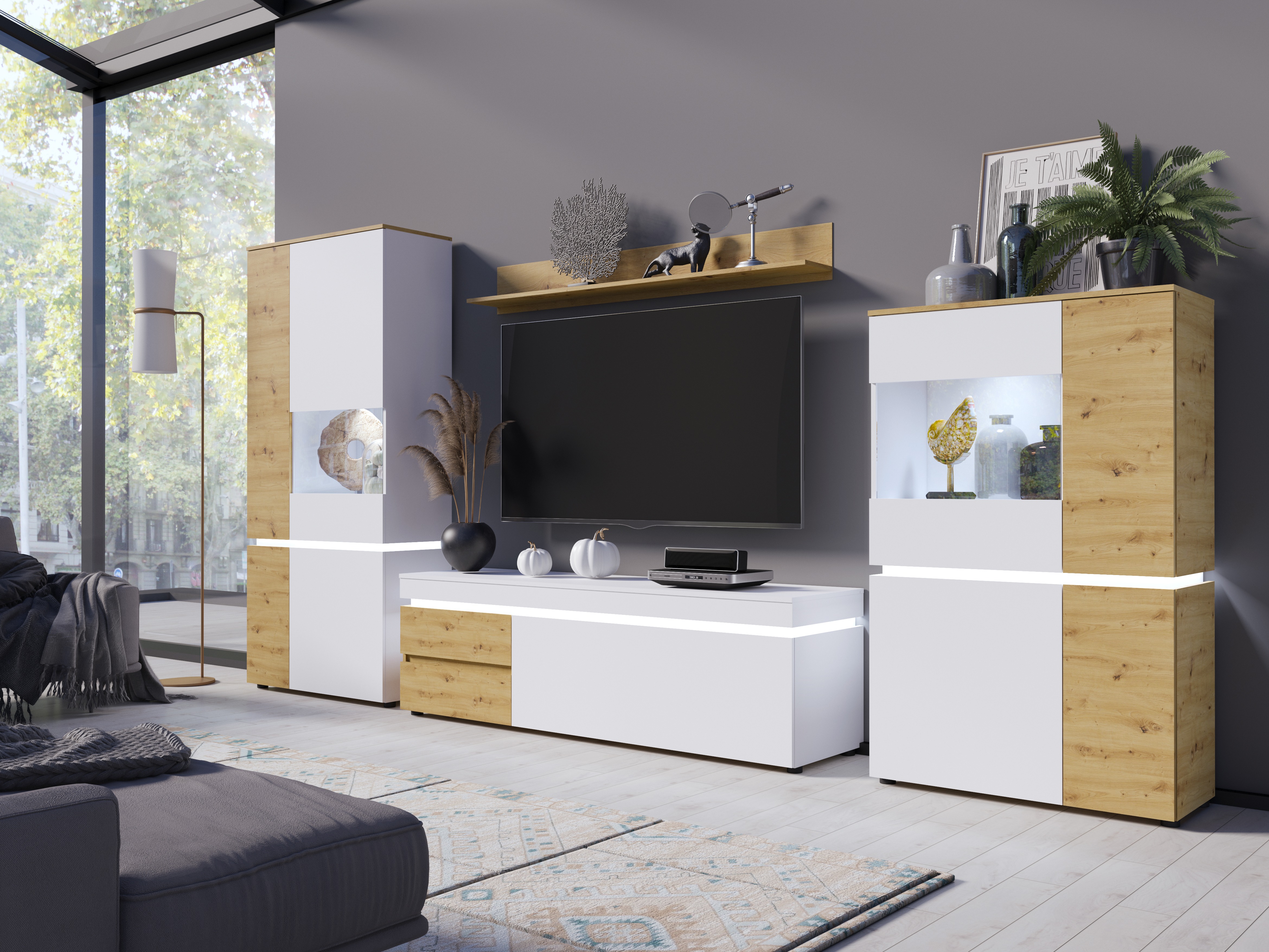 Woonkamerset Ontario 176 (Artisan eiken + Wit)