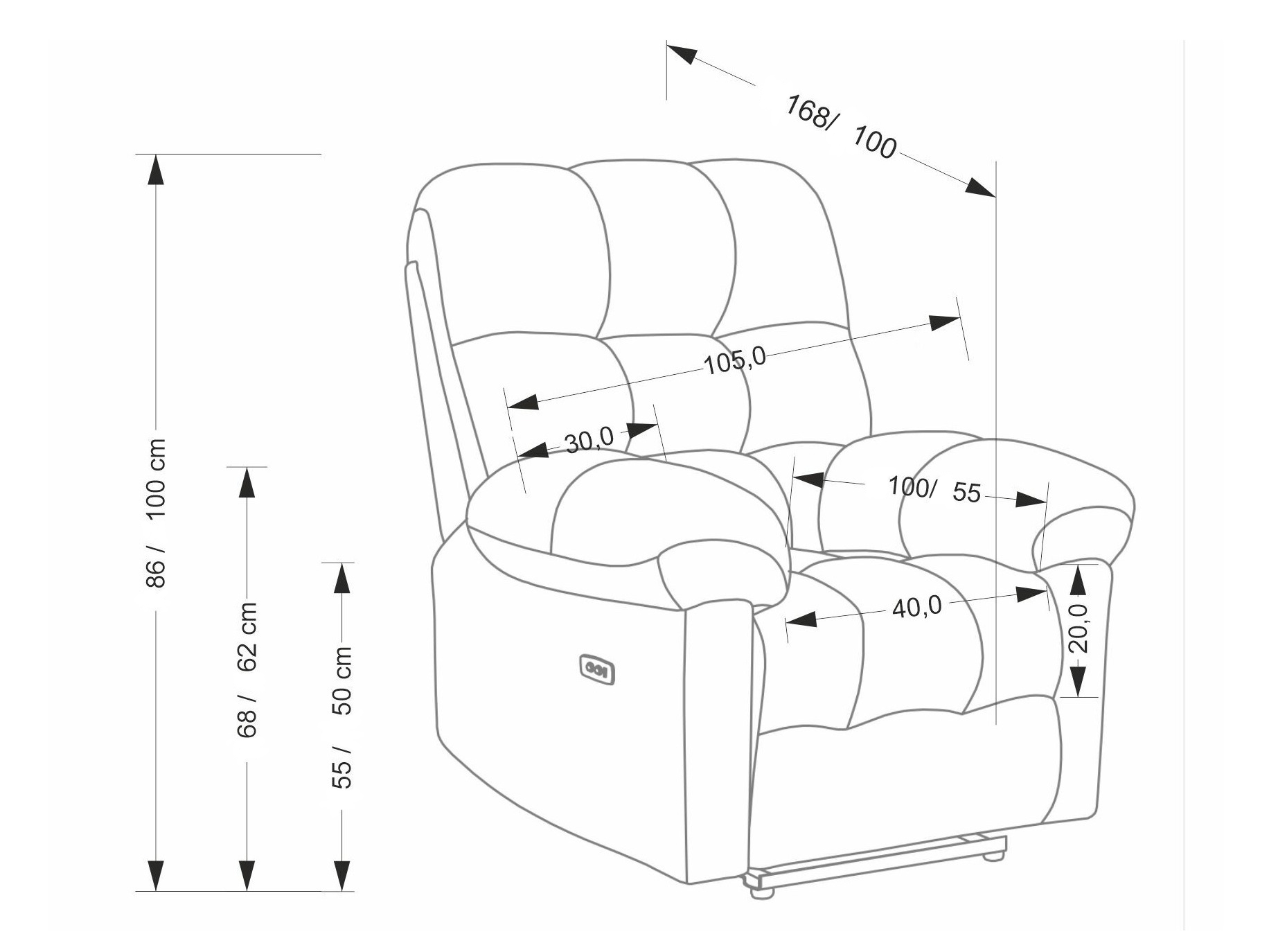 Relaxfauteuil Houston 2080 (Grijs)