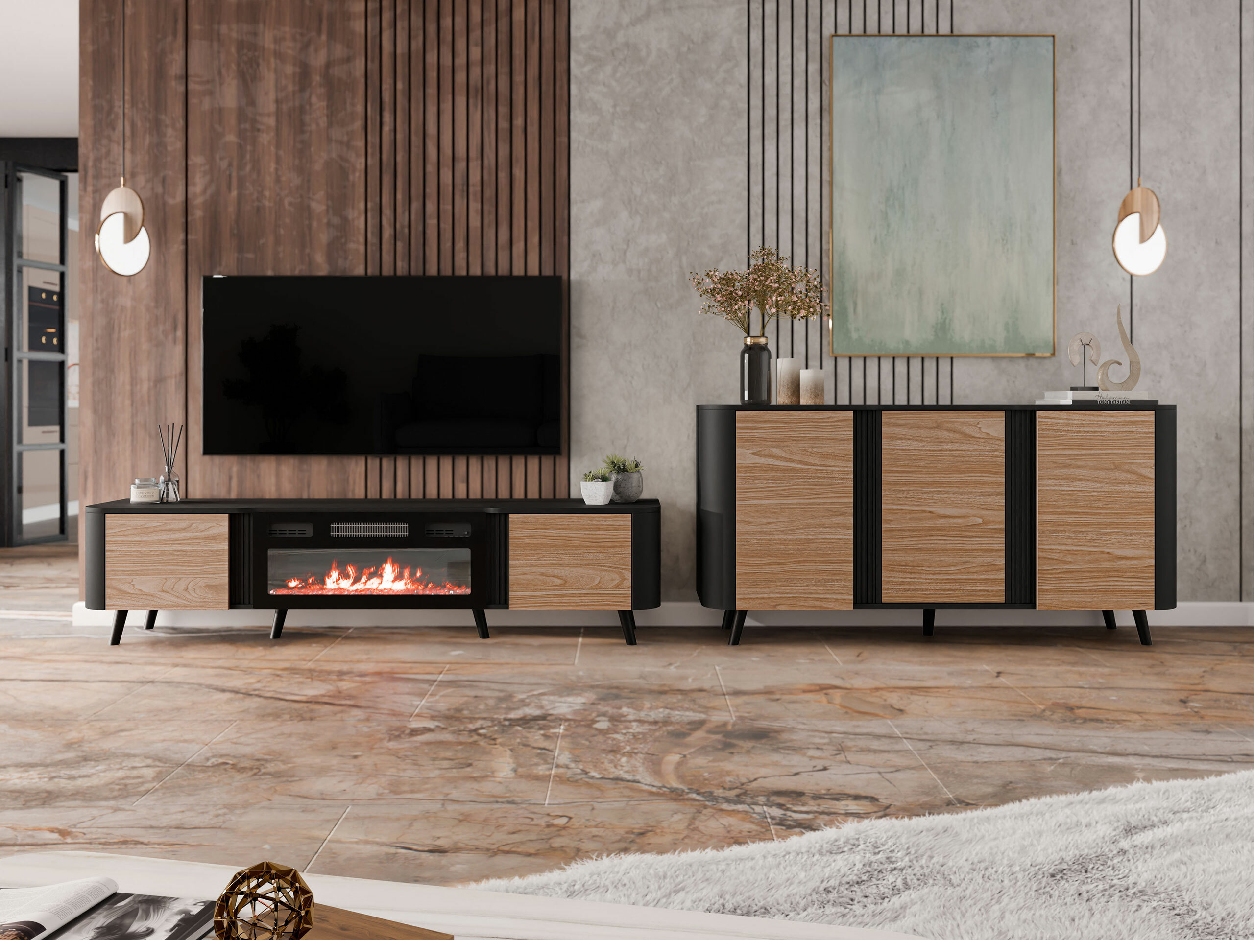 Dressoir Modus (Zwart + Notenhout)