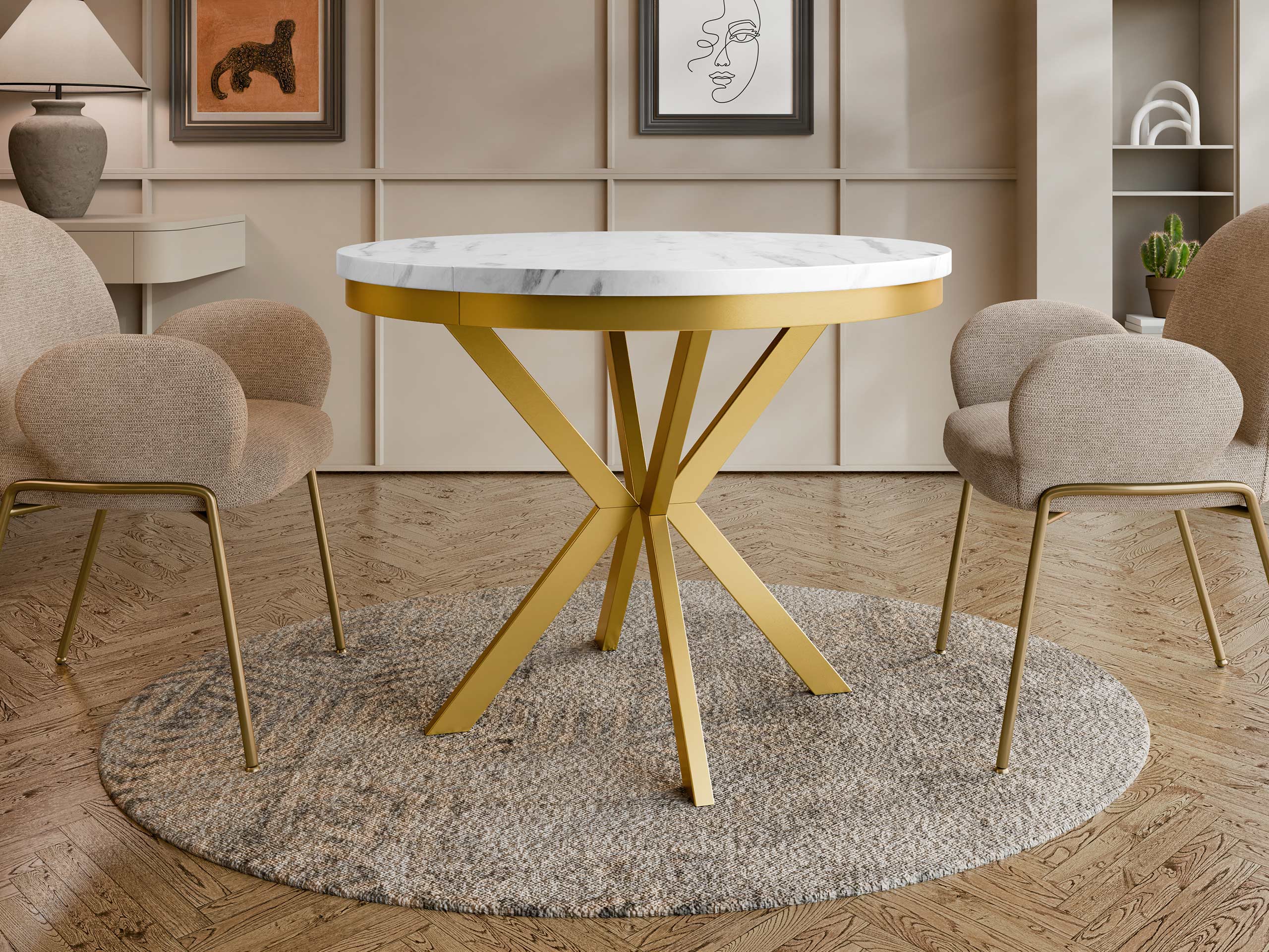 Tafel Oswego 156 (Wit marmer + Gouden)