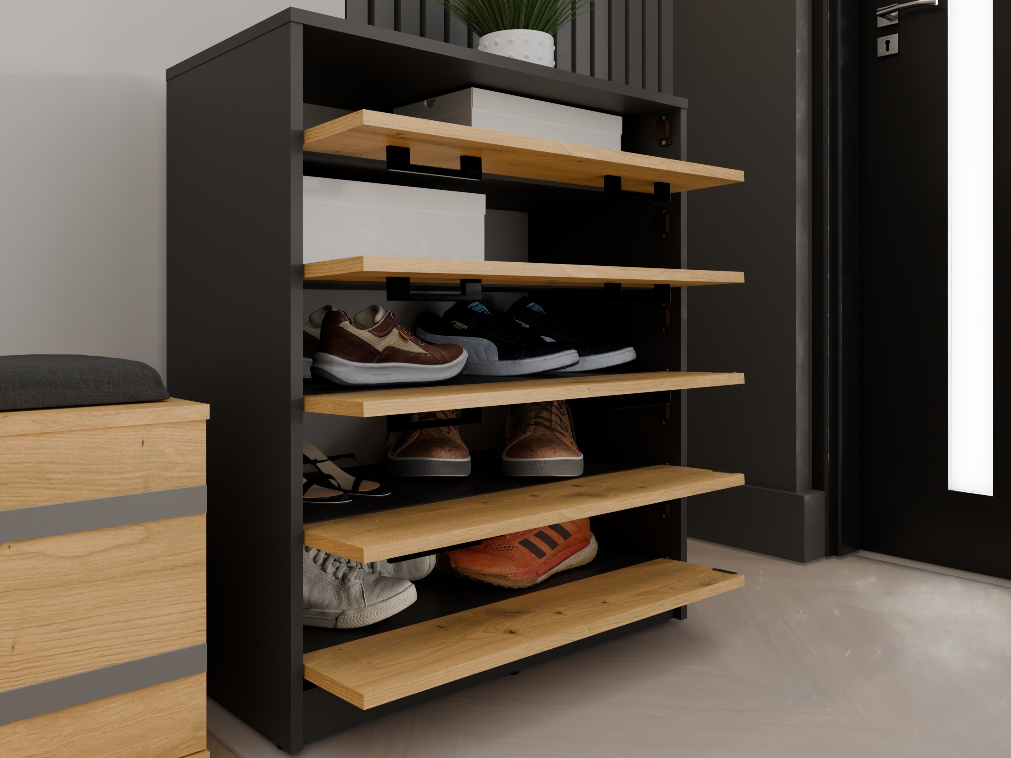Schoenenkast Mandeville 372 (Artisan eiken + Antraciet)