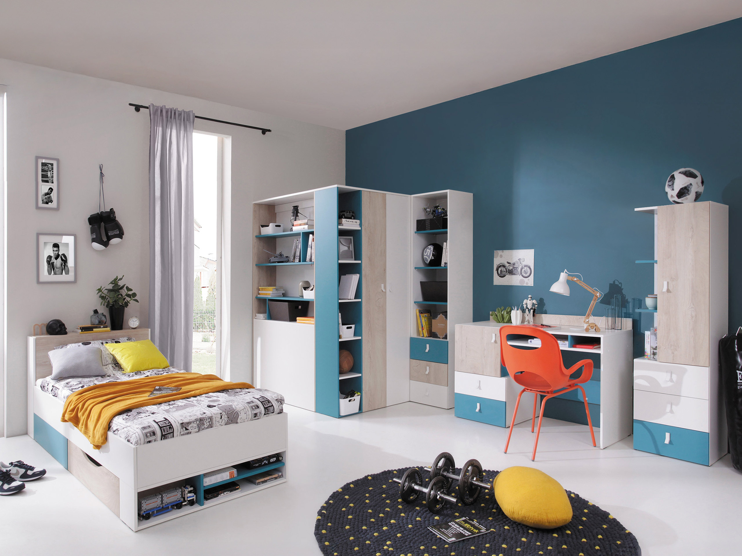 Boekenkast Camteso 104 (Wit + Eiken + Turquoise)