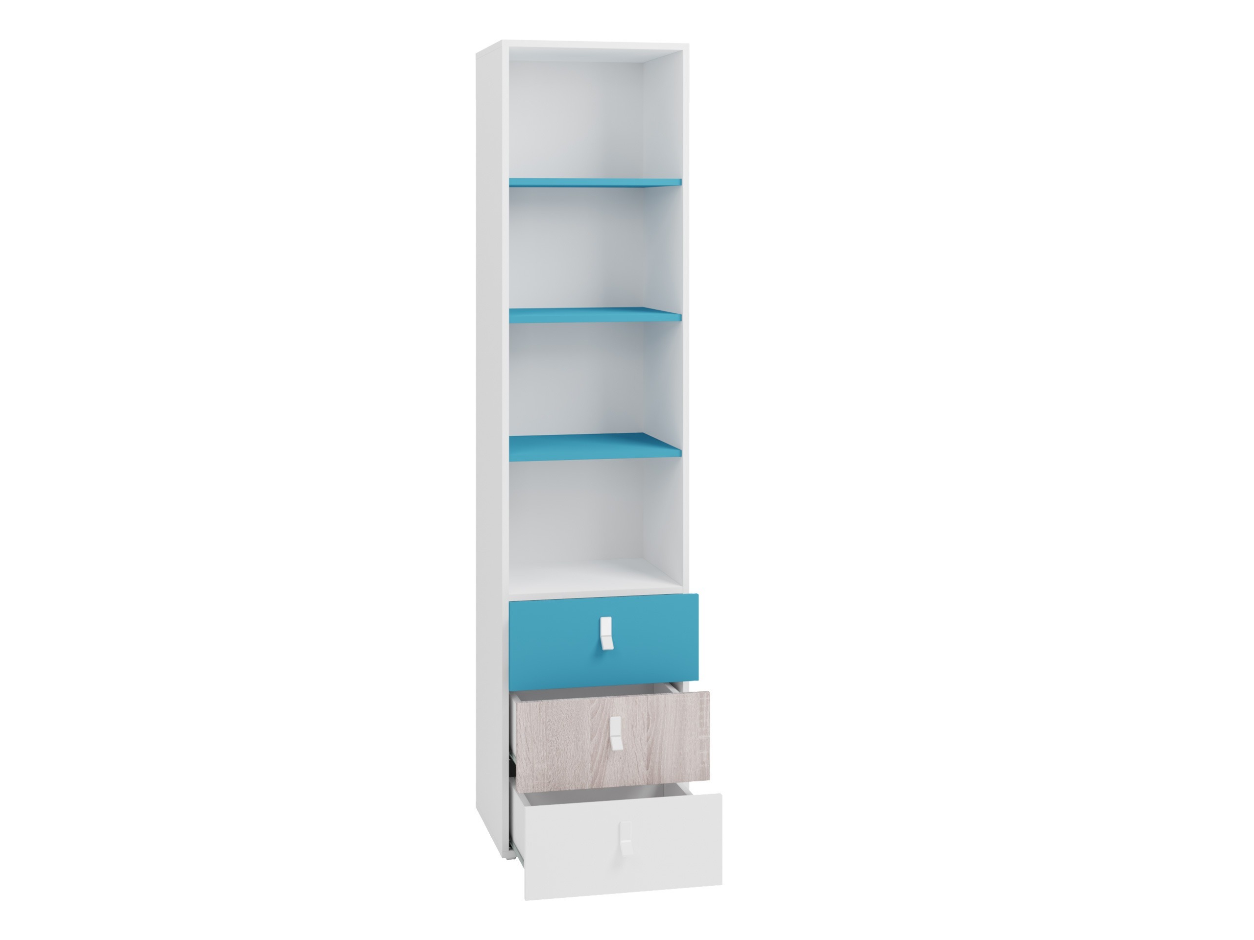 Boekenkast Camteso 104 (Wit + Eiken + Turquoise)
