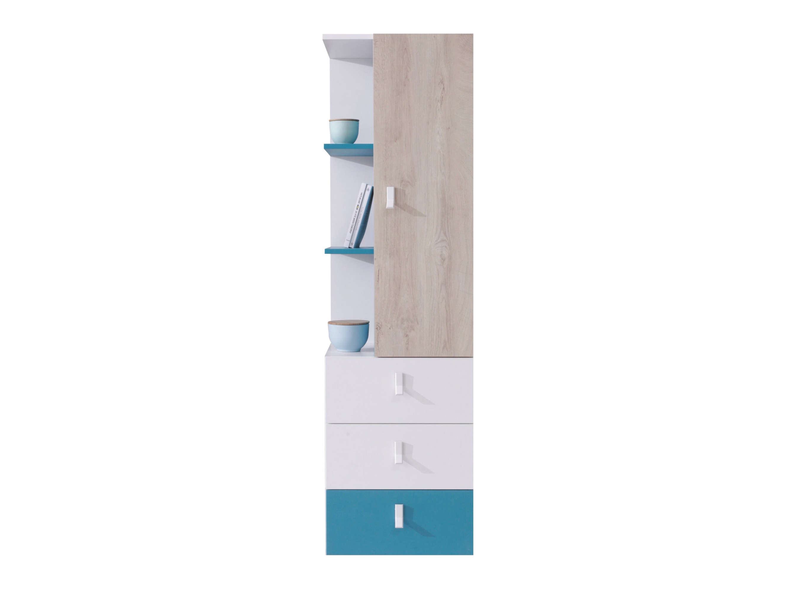 Boekenkast Camteso 105 (Wit + Eiken + Turquoise)