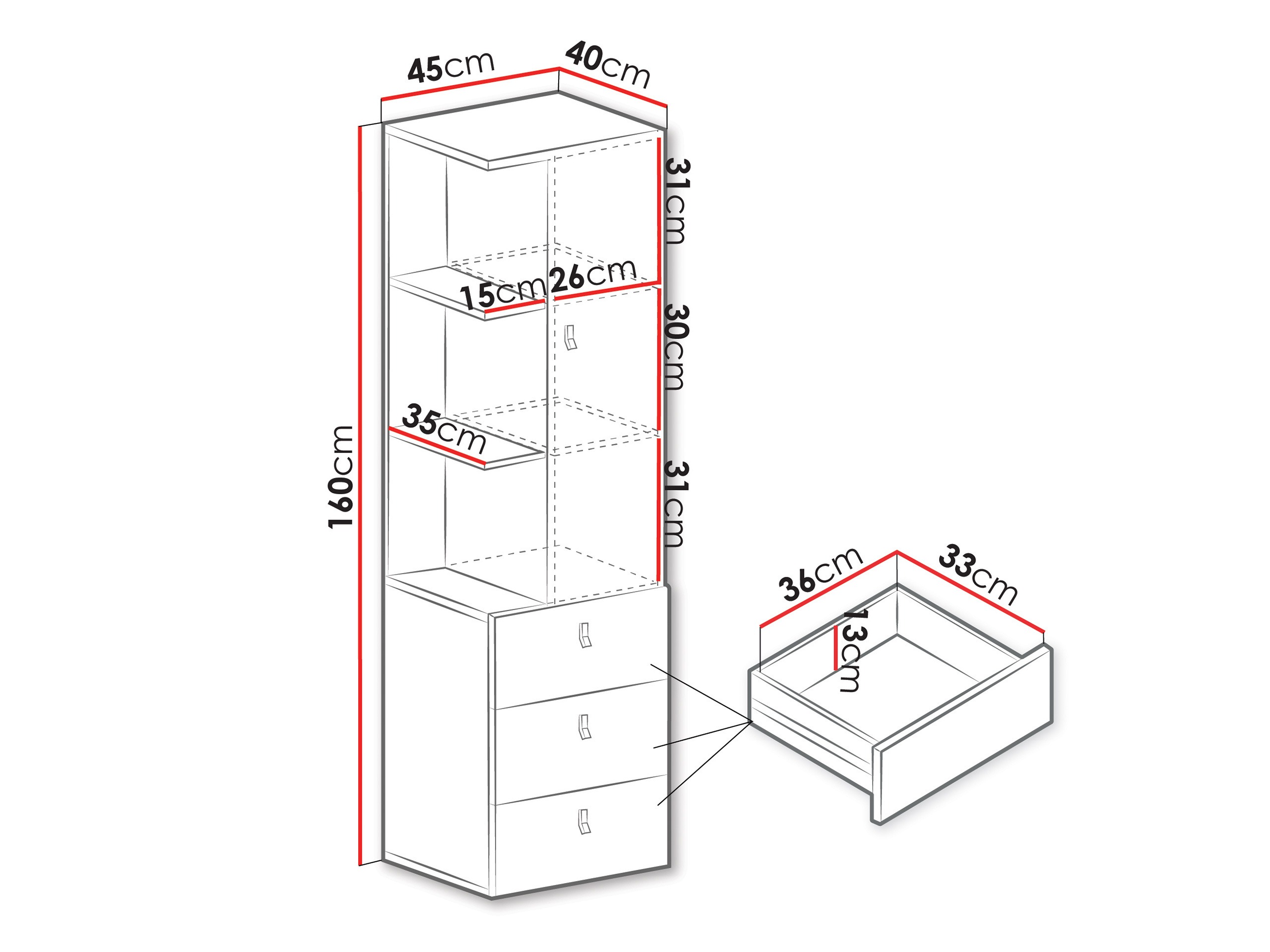 Boekenkast Camteso 105 (Wit + Eiken + Turquoise)
