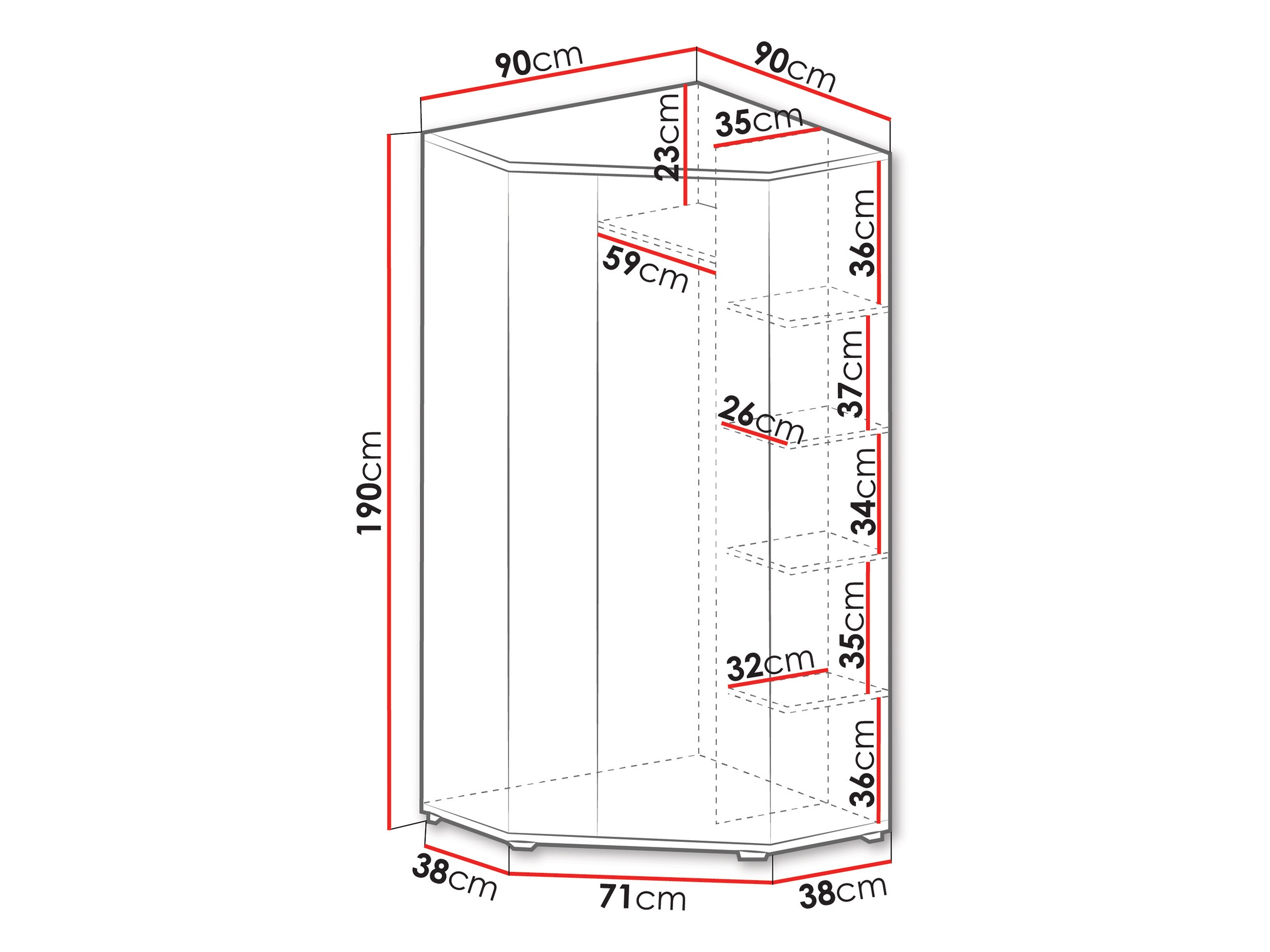 Hoekkledingkast Camteso 100 (Zwart + Eiken + Beige)