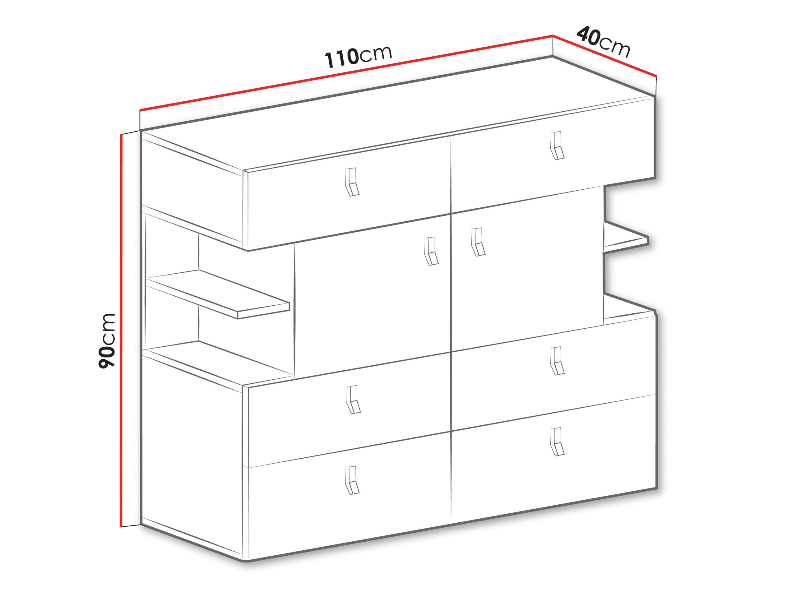 Ladekast Camteso 106 (Wit + Eiken + Turquoise)