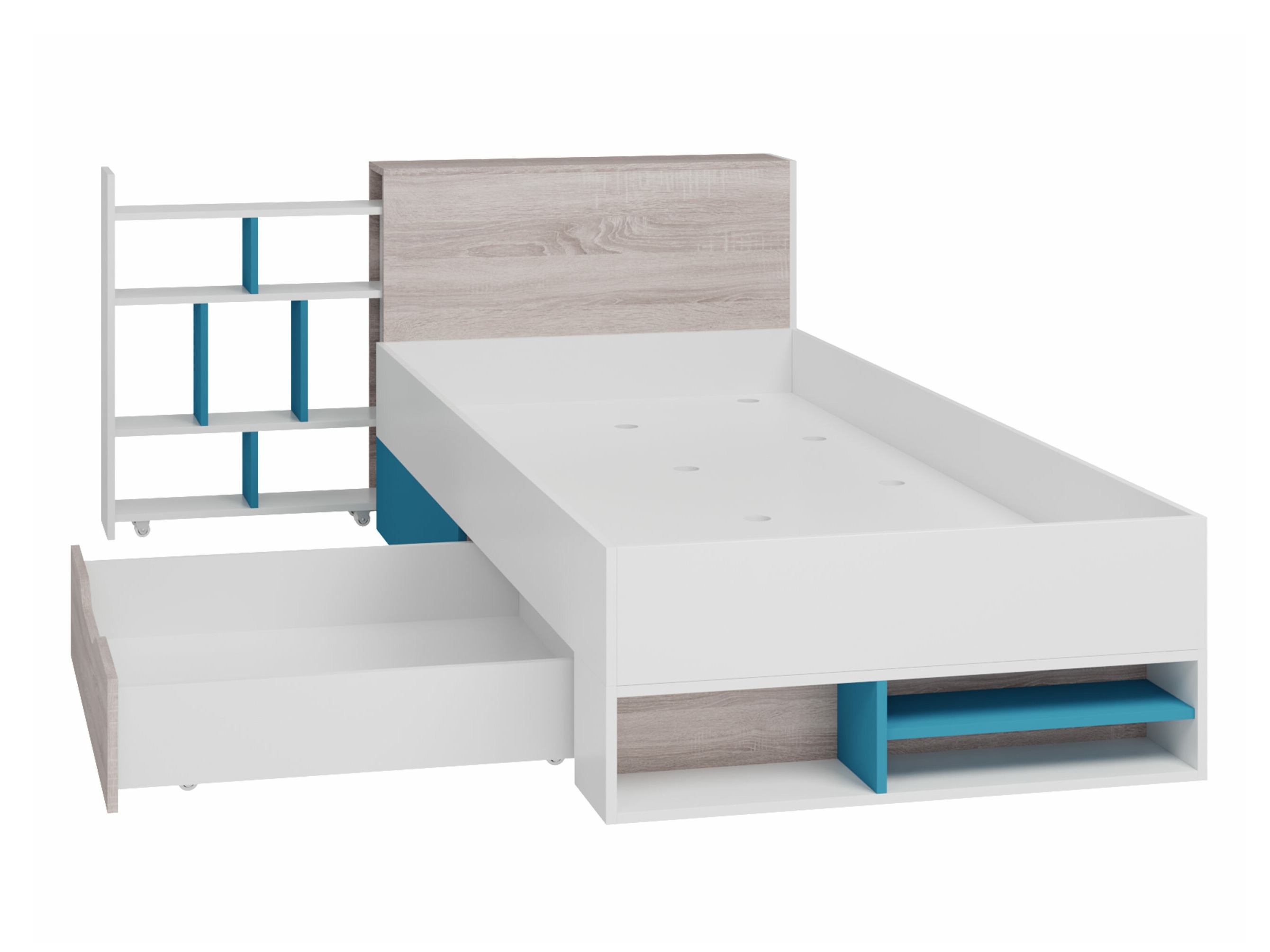 Bed Camteso 112 (Zwart + Eiken + Beige)
