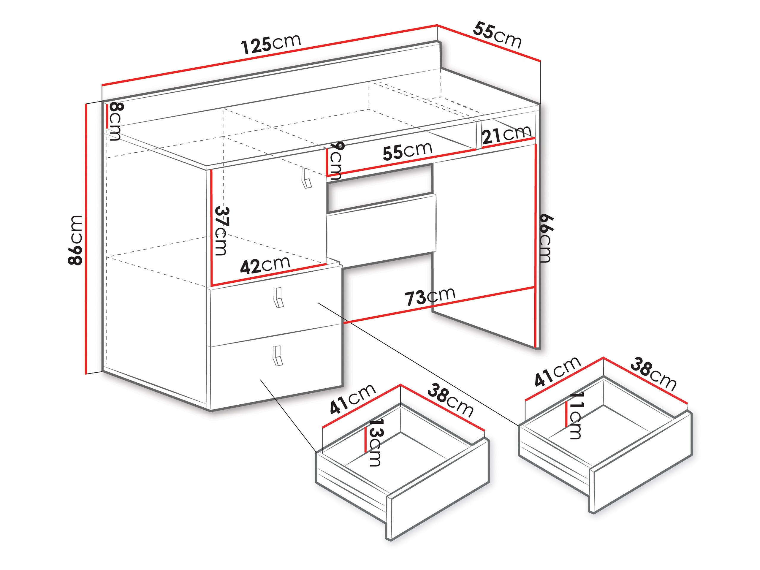 Bureau Camteso 107 (Zwart + Eiken + Beige)