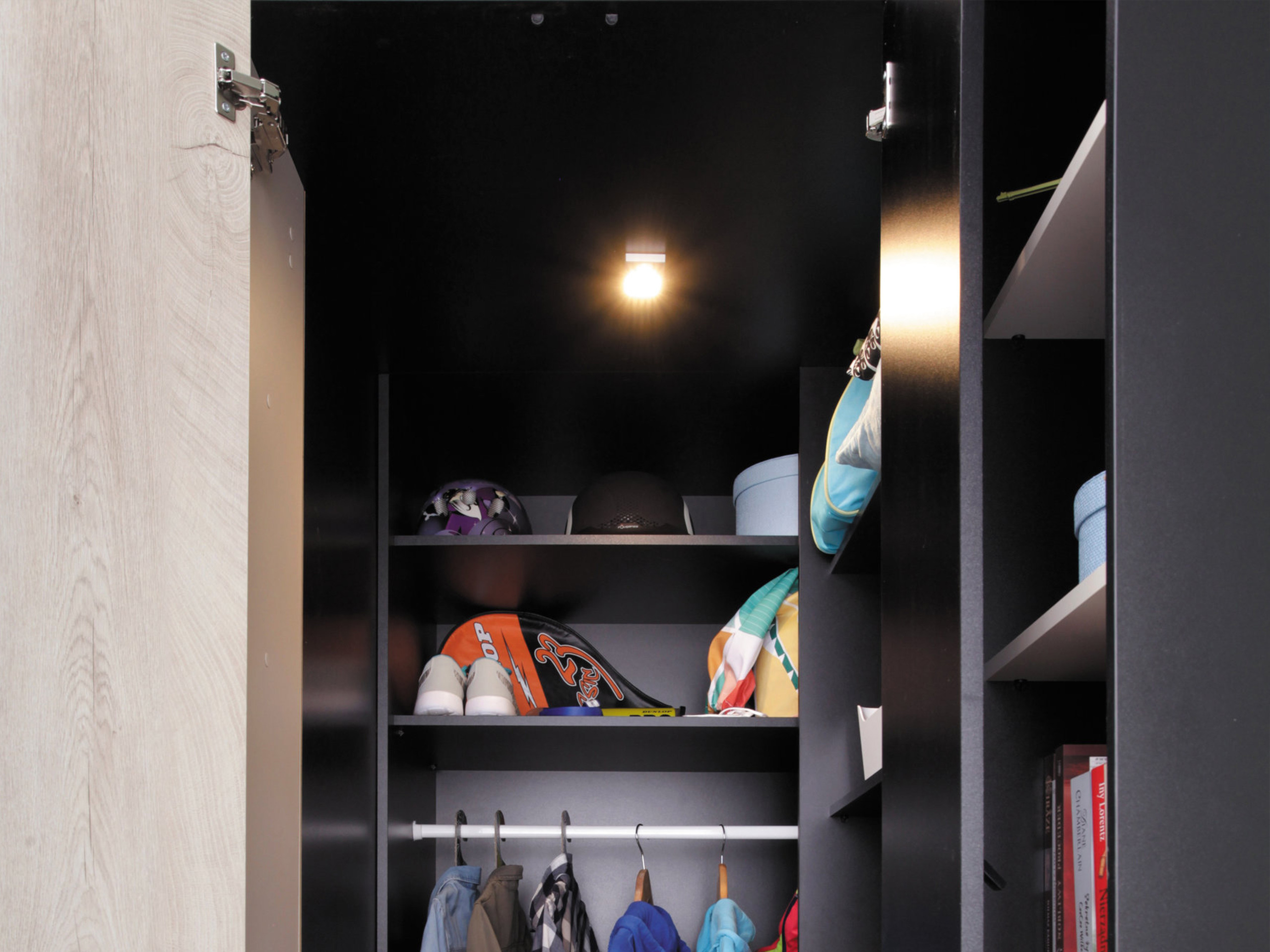 Hoekkledingkast Camteso 113 (Wit + Eiken + Turquoise)