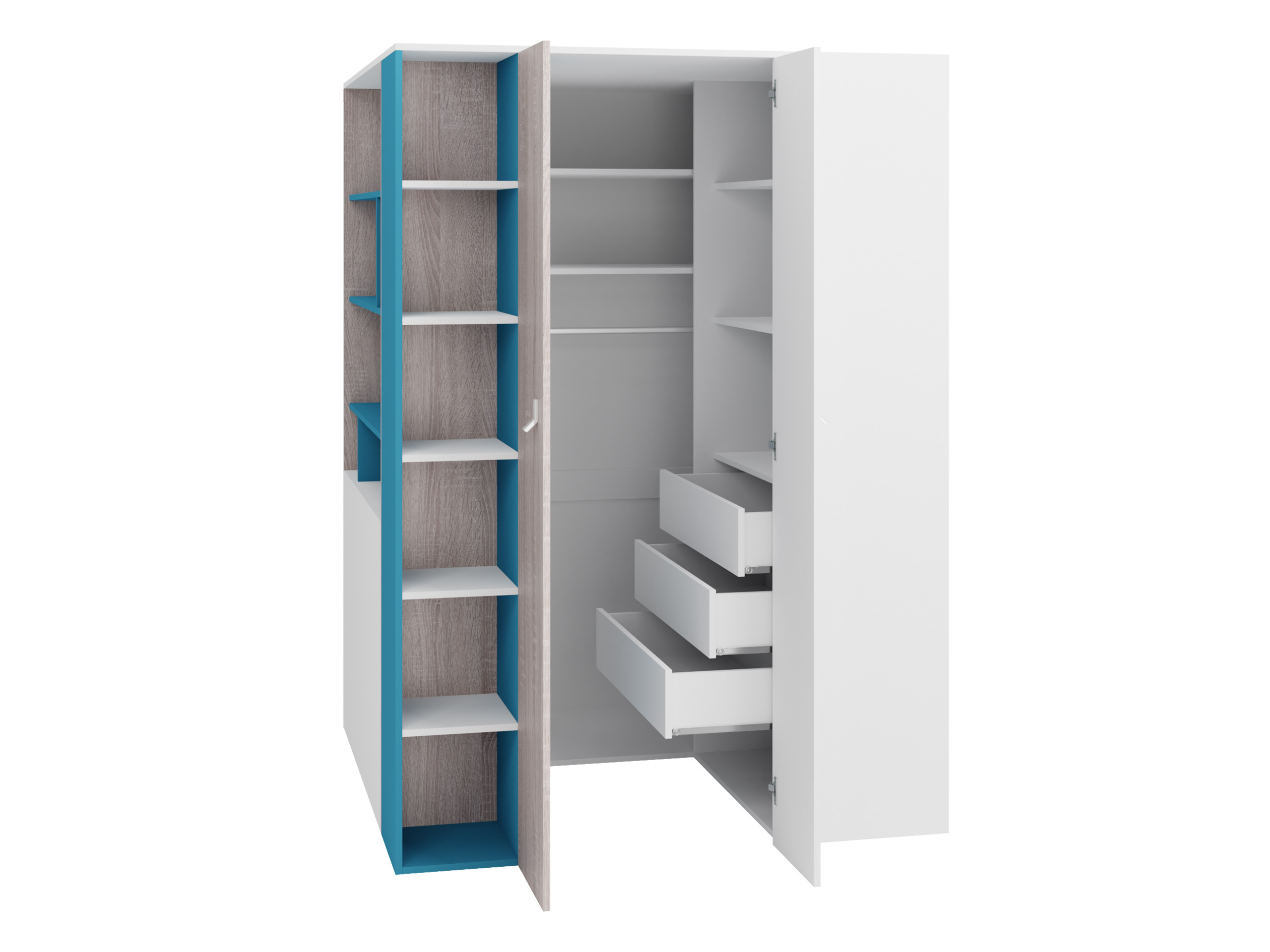Hoekkledingkast Camteso 113 (Zwart + Eiken + Beige)