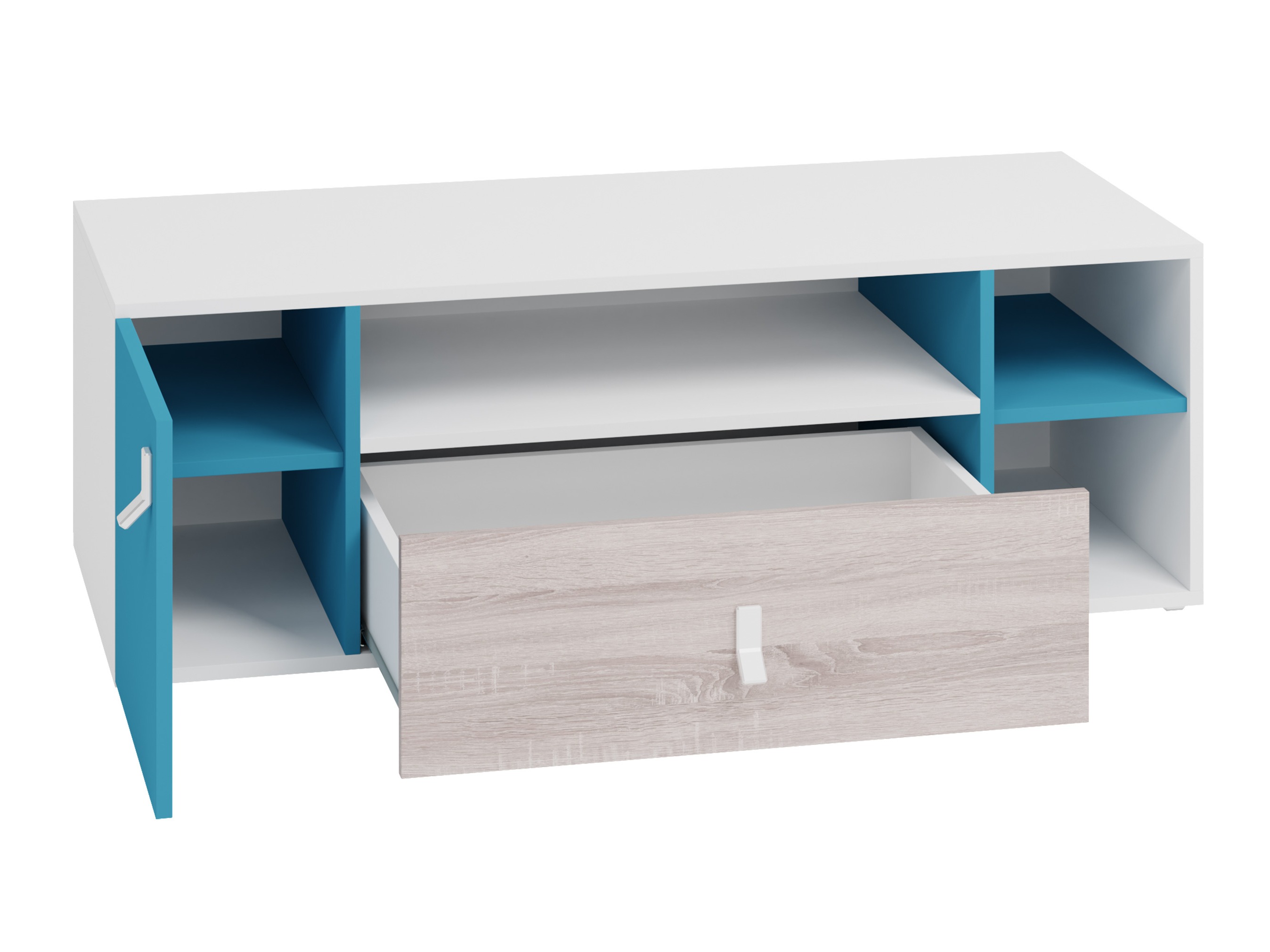 TV-meubel Camteso 108 (Wit + Eiken + Turquoise)