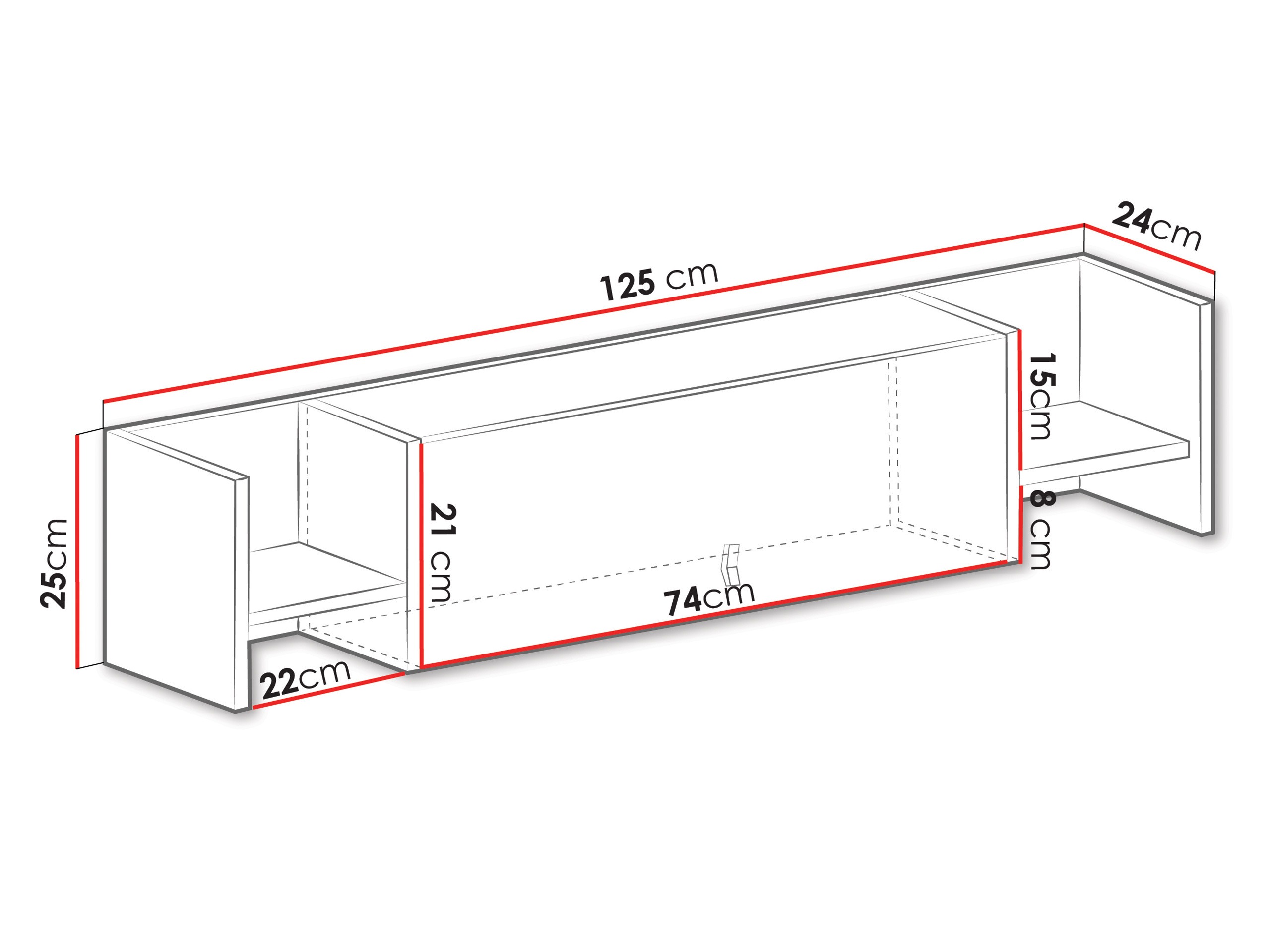 Wandplank Camteso 110 (Wit + Eiken + Turquoise)