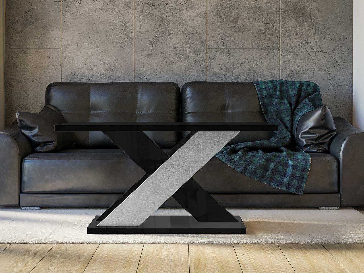 Salontafel Goodyear 116 (Glanzend zwart + Beton)