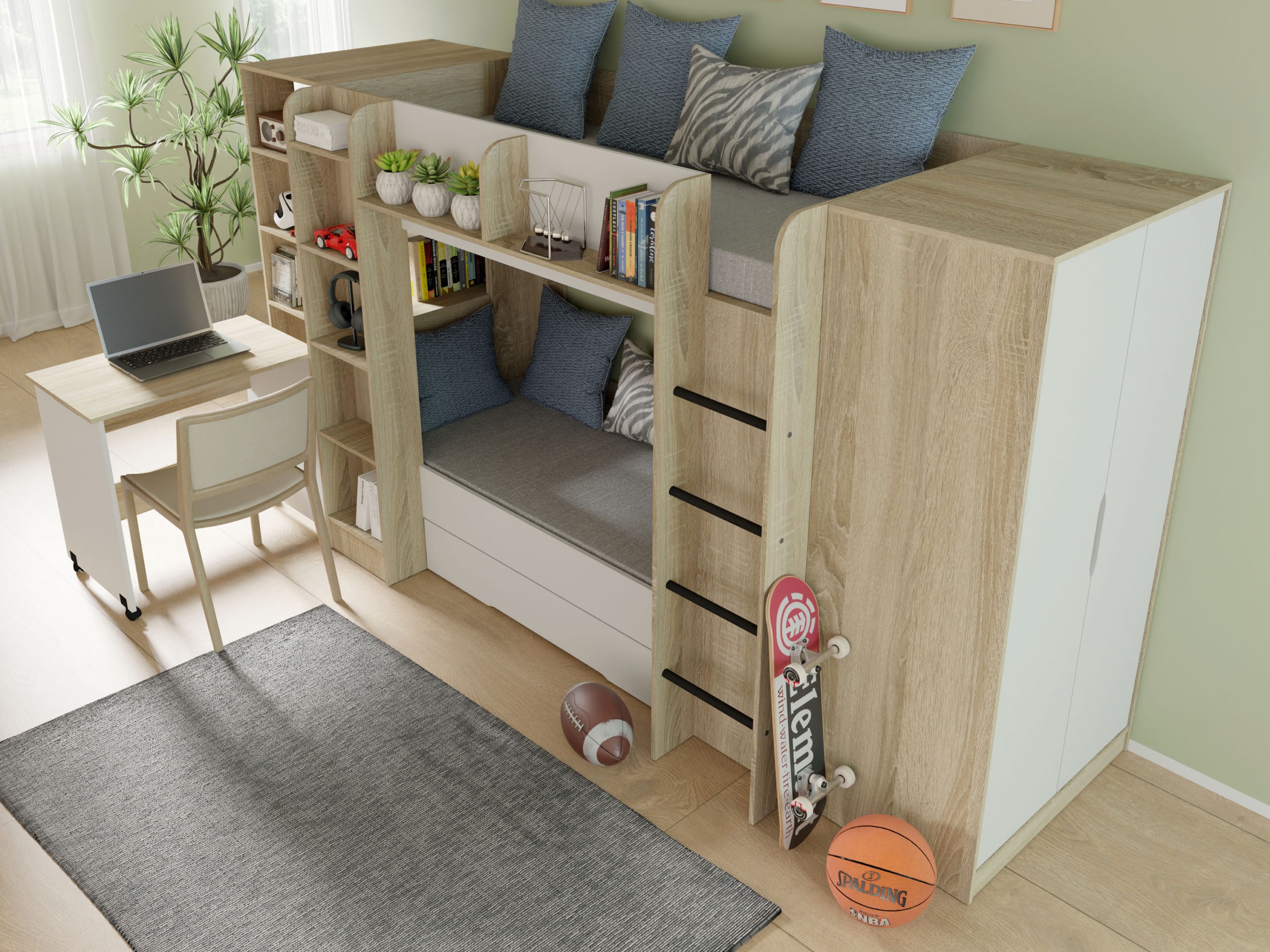 Stapelbed Elitenu 102 (Sonoma eik + Wit)