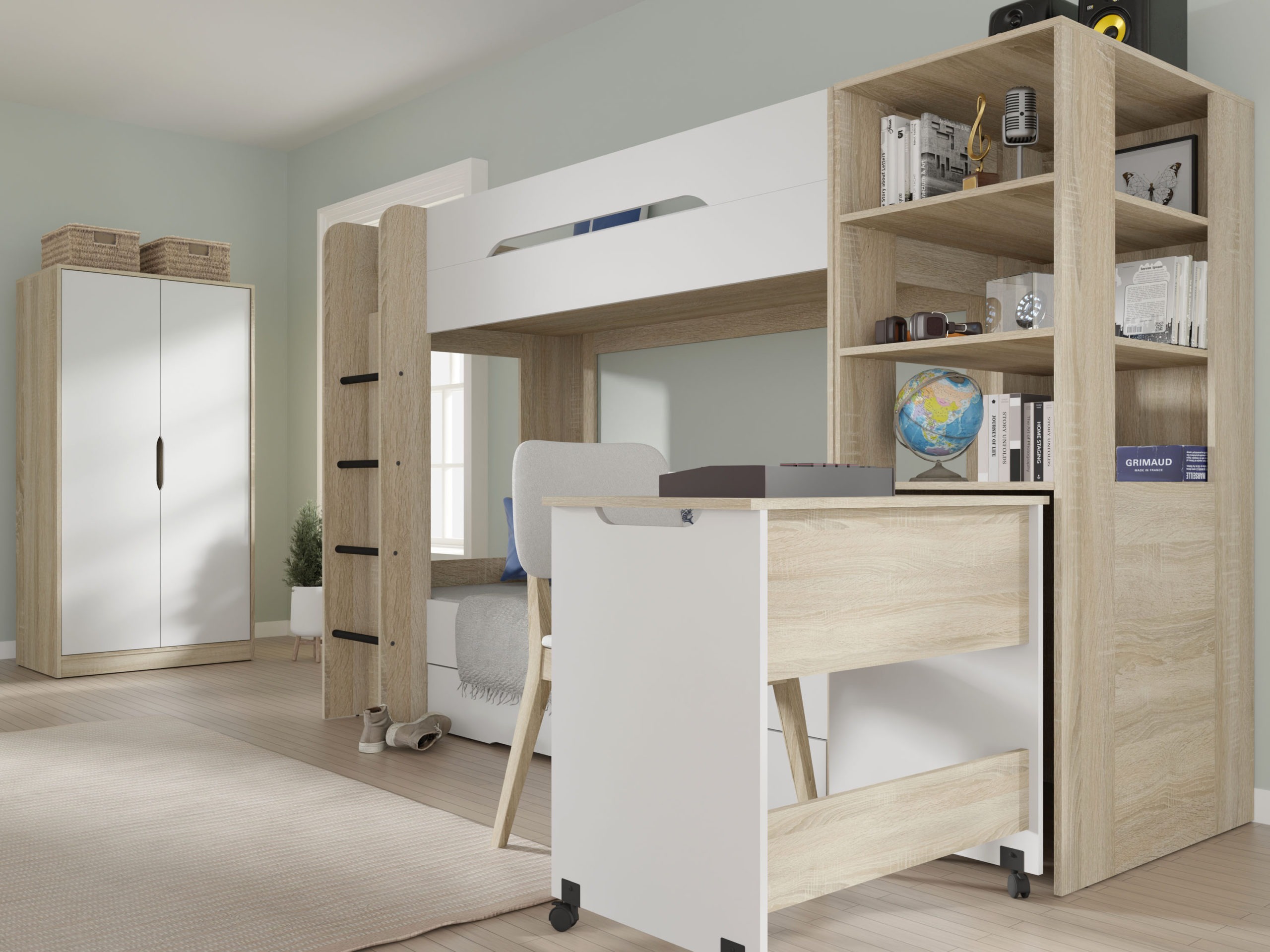 Stapelbed Elitenu 103 (Sonoma eik+ Wit)