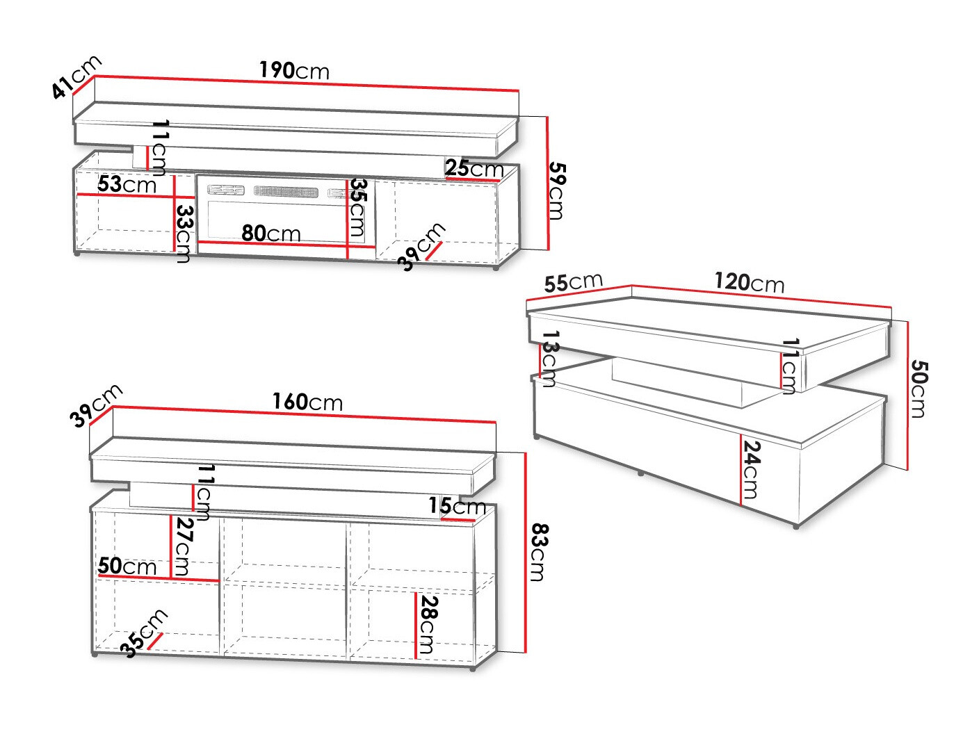 Woonkamerset Monfero 106 (Wit + Glanzend wit)