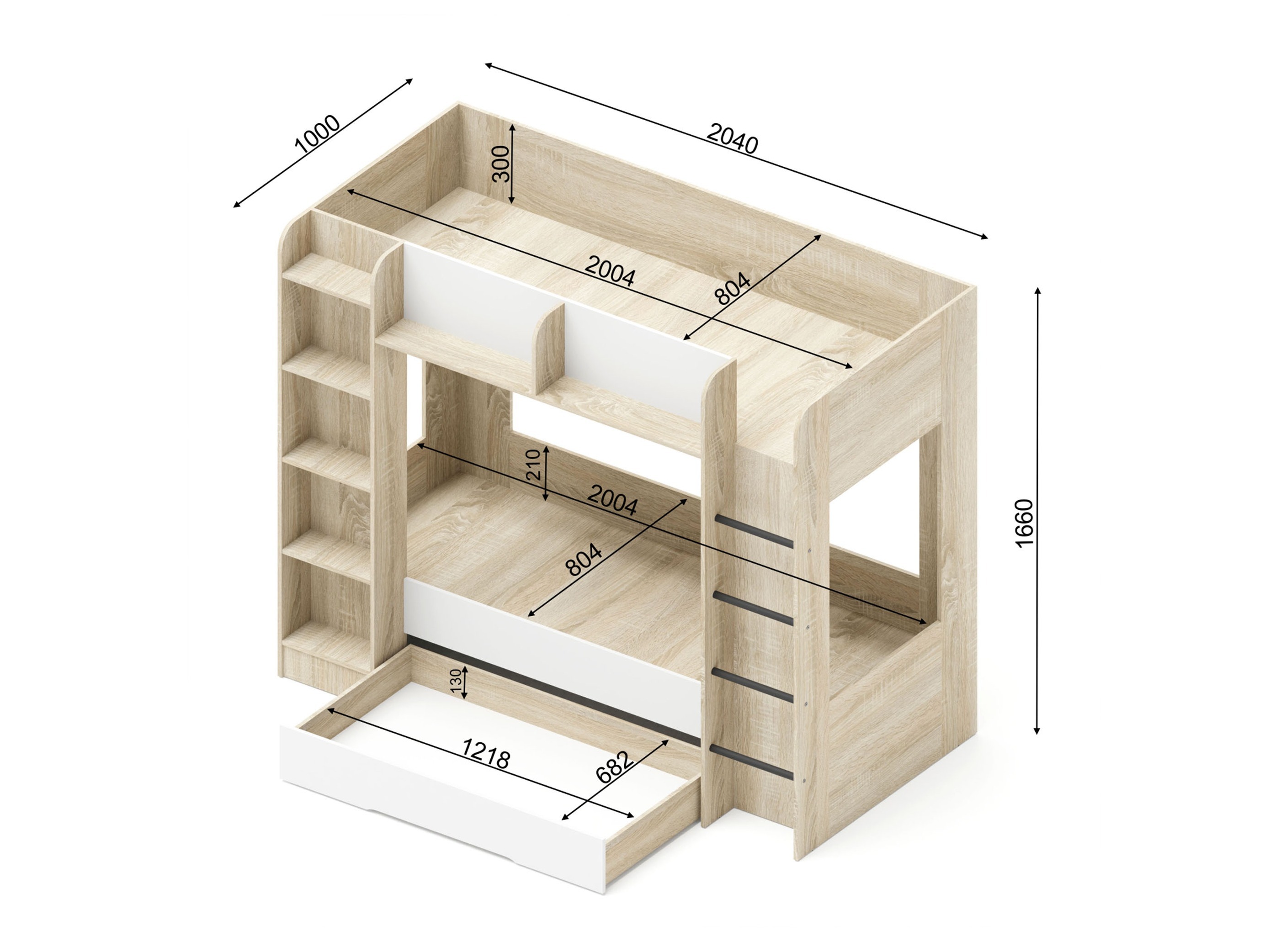 De reeks van de kinderkamer Elitenu 104 (Sonoma eik + Wit)