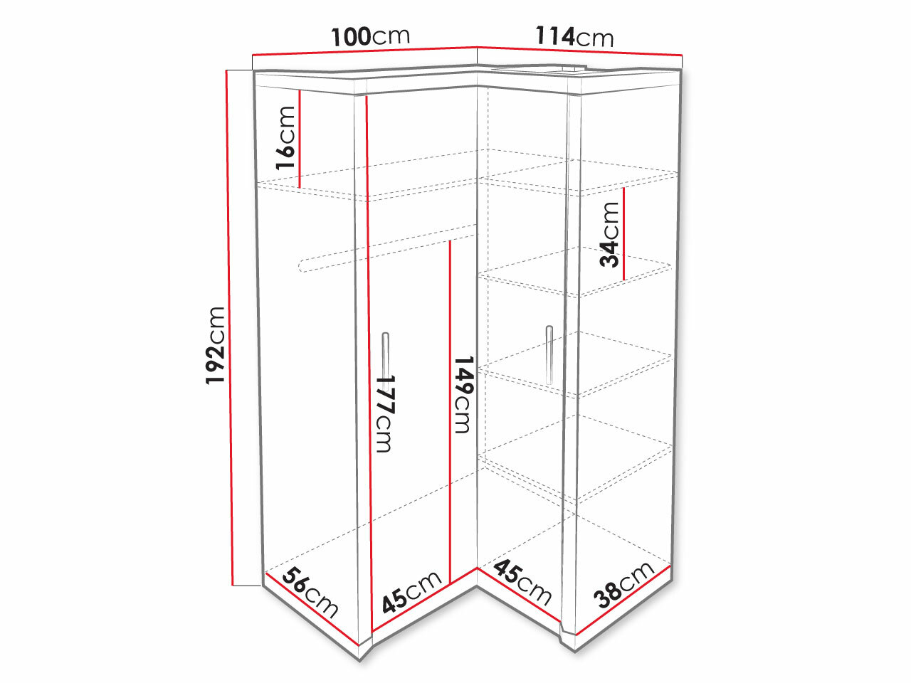 Hoekkledingkast Lorelie 119 (Truffel eiken)