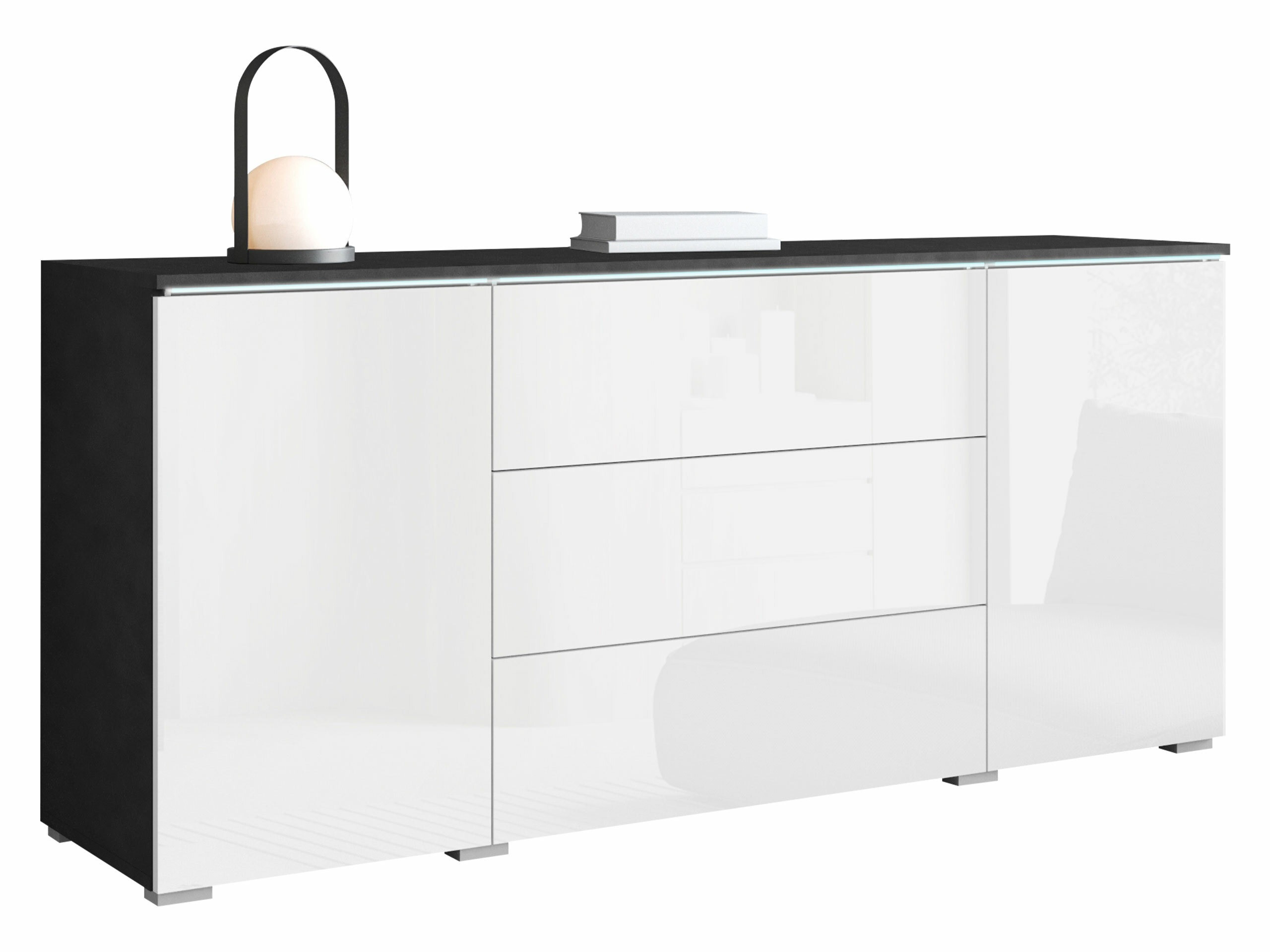 Ladekast Mirfivo 102 (Matera grijs + Glanzend wit)