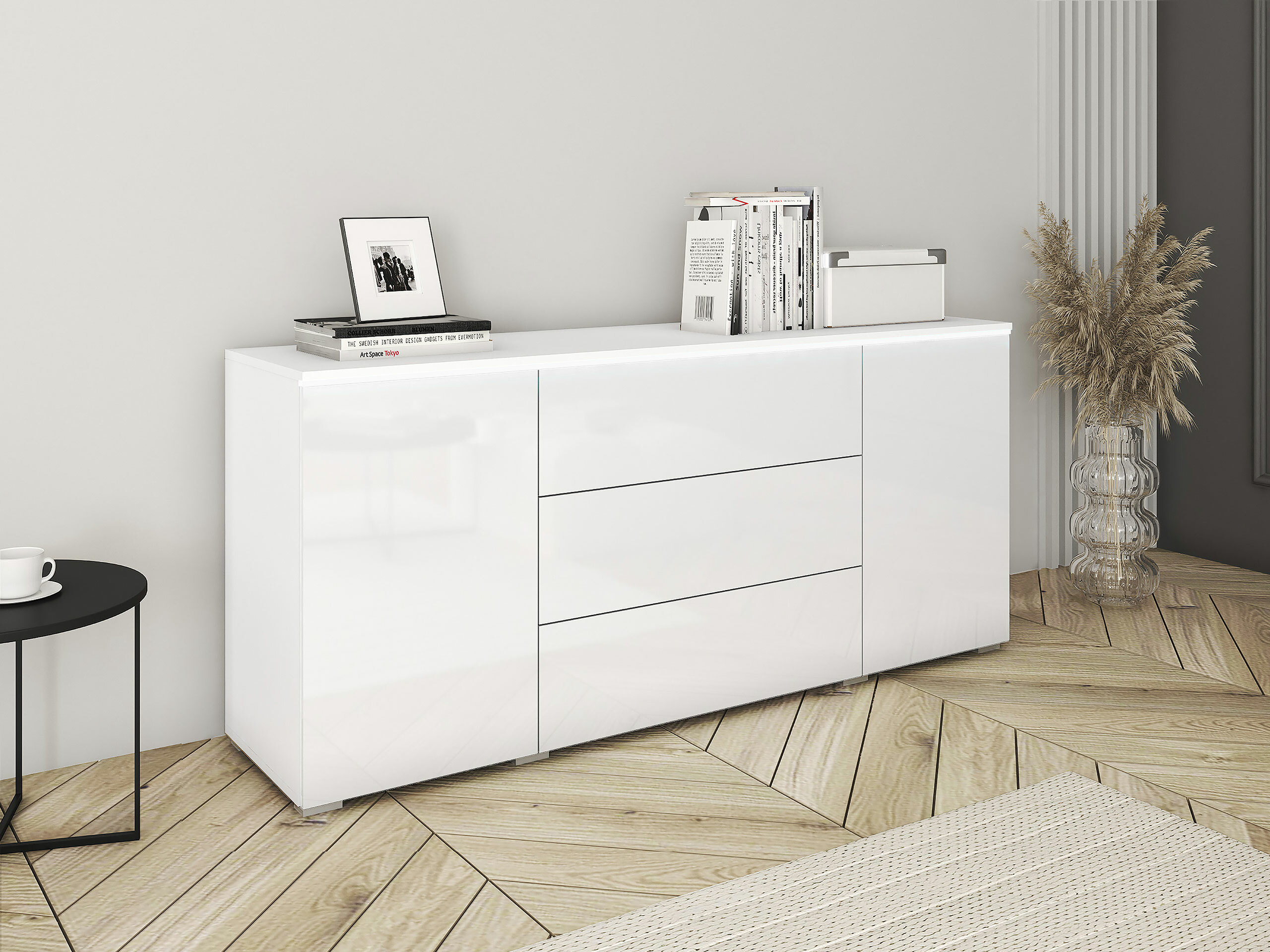 Ladekast Mirfivo 102 (Wit + Glanzend wit)