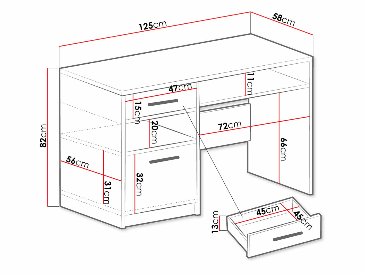Bureau Dortivu 158 (Wit)