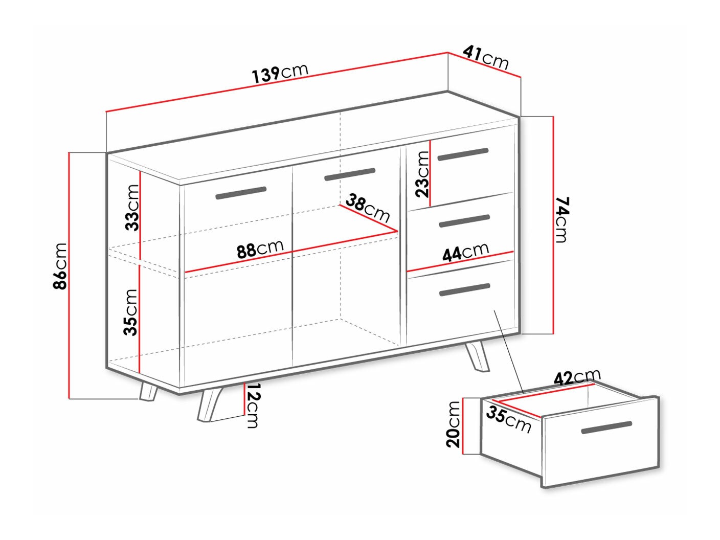 Ladekast Dortivu 160 (Wit)