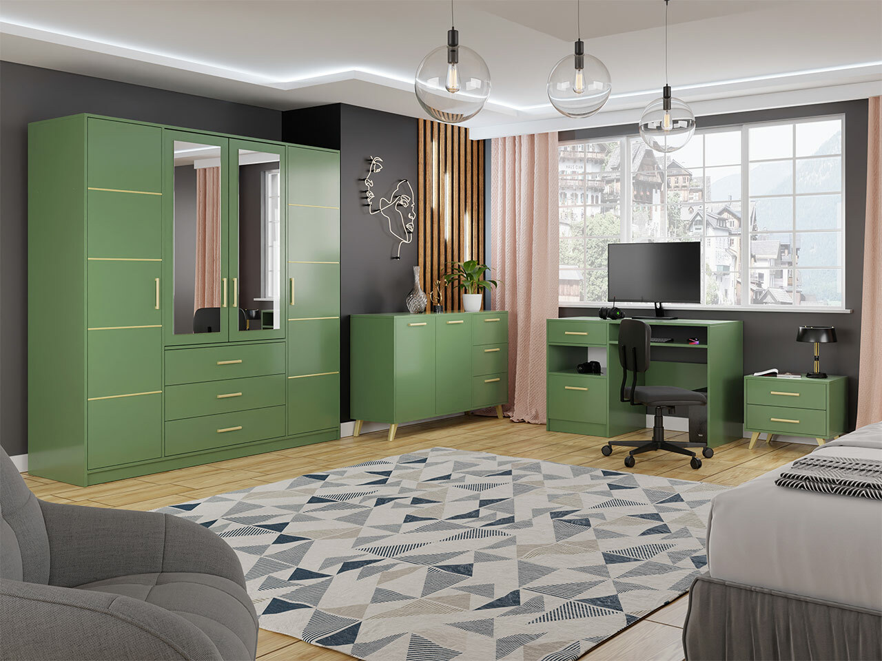 Nachtkastje Rosa (Groen + Gouden)