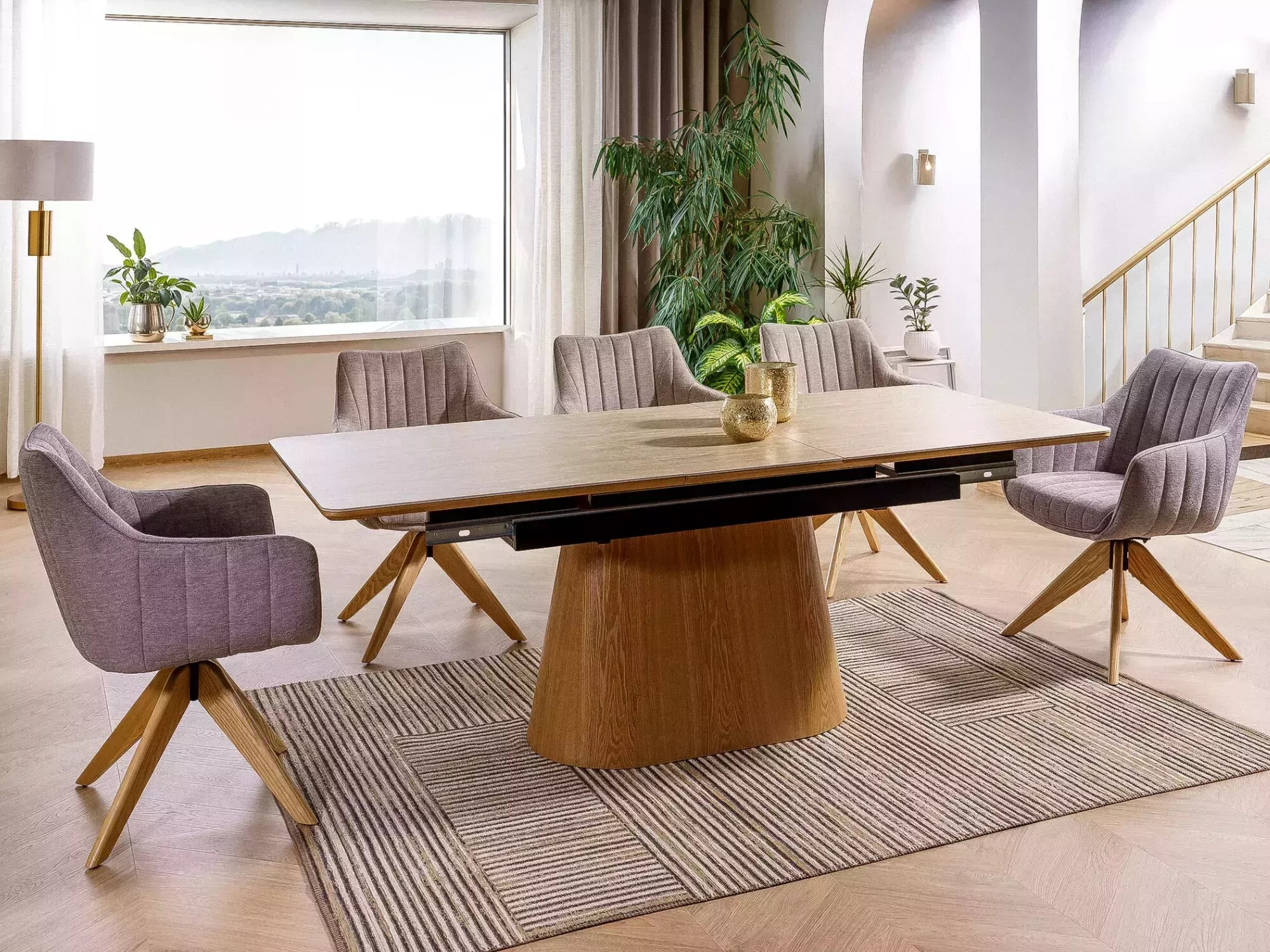 Tafel Detroit 932 (Licht travertin + Eiken)