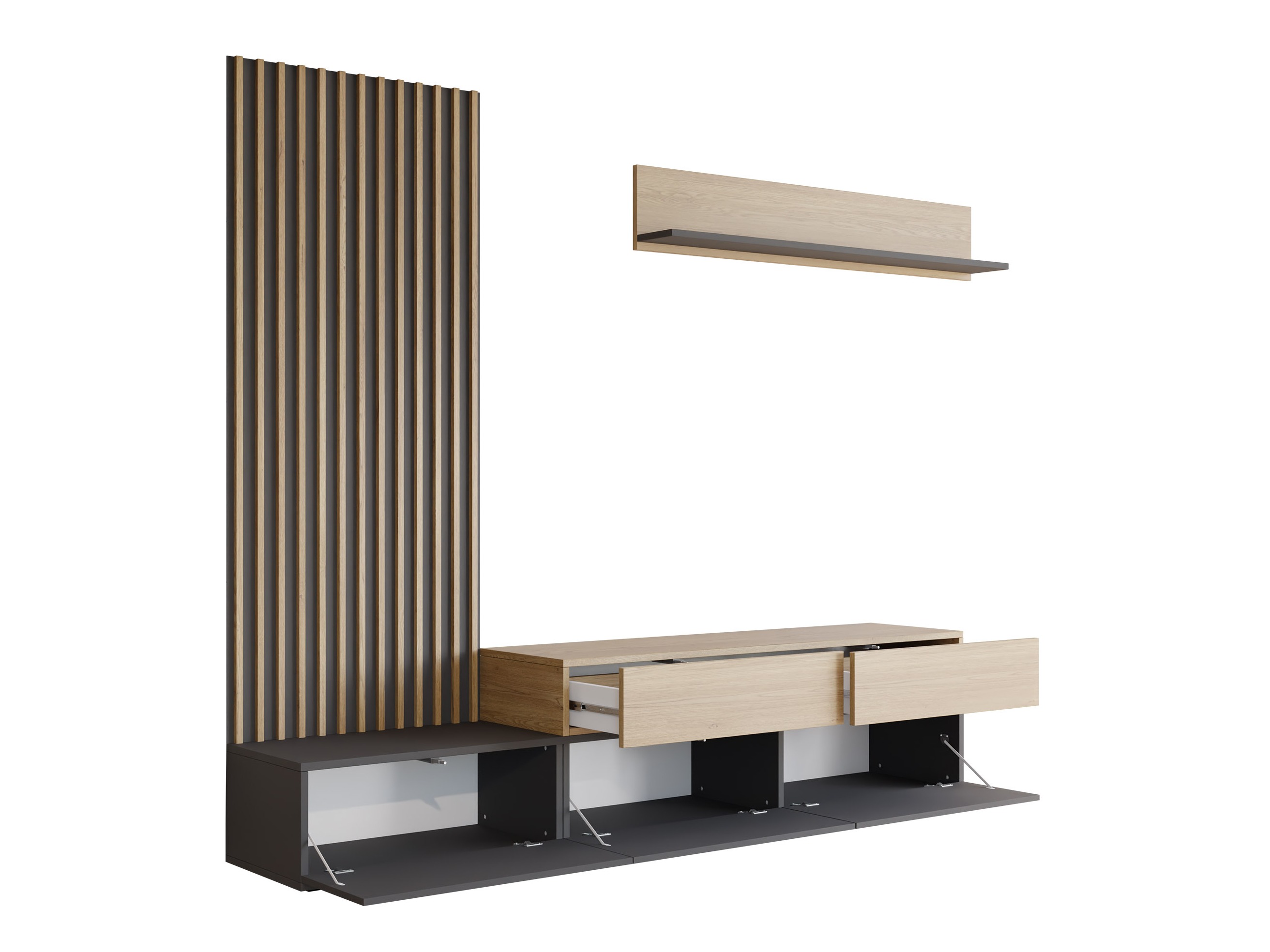 Woonkamerset Comfivo 496 (Grafiet + Eiken)