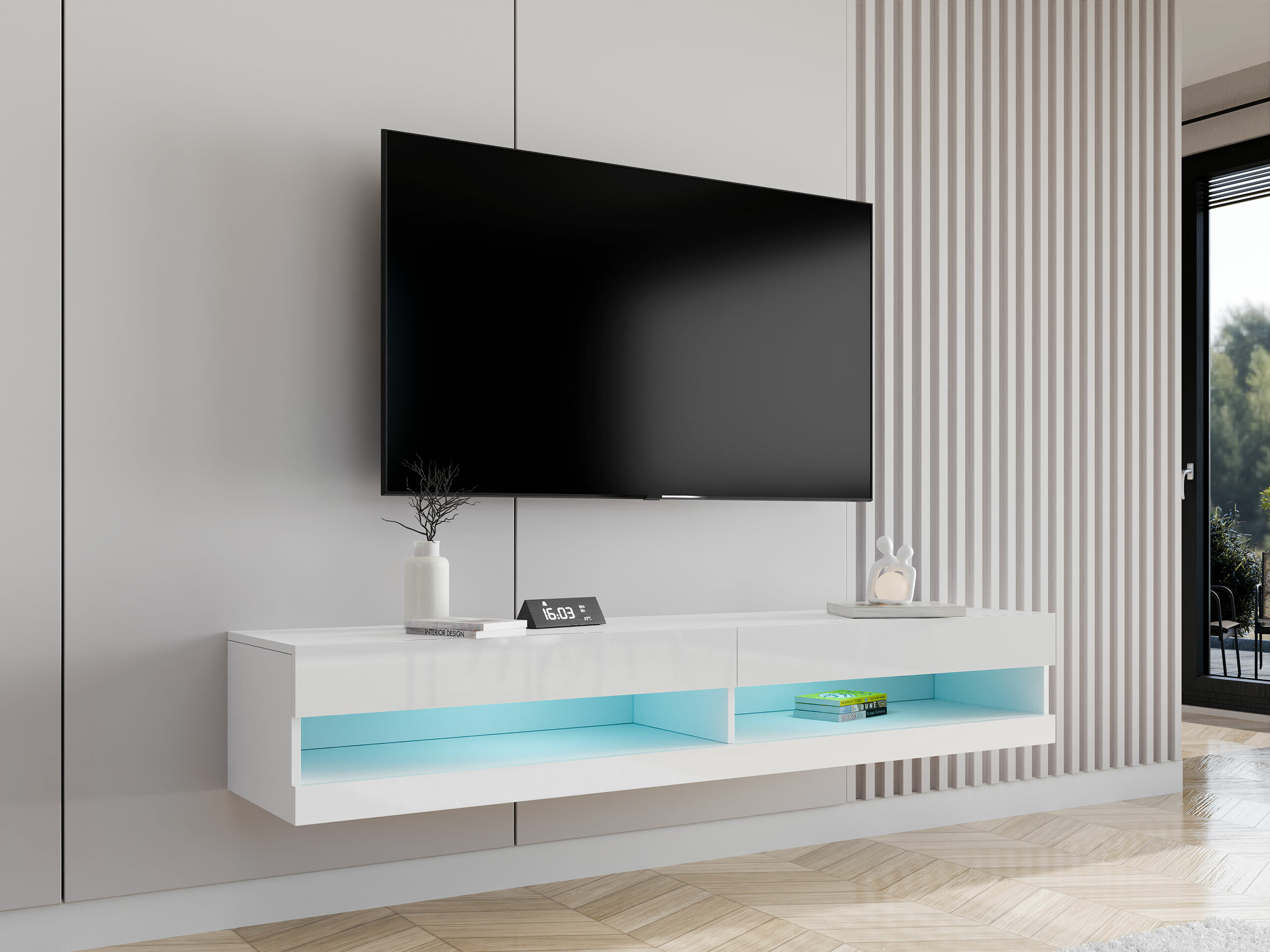 TV-meubel Vilrin (Wit + Glanzend wit)