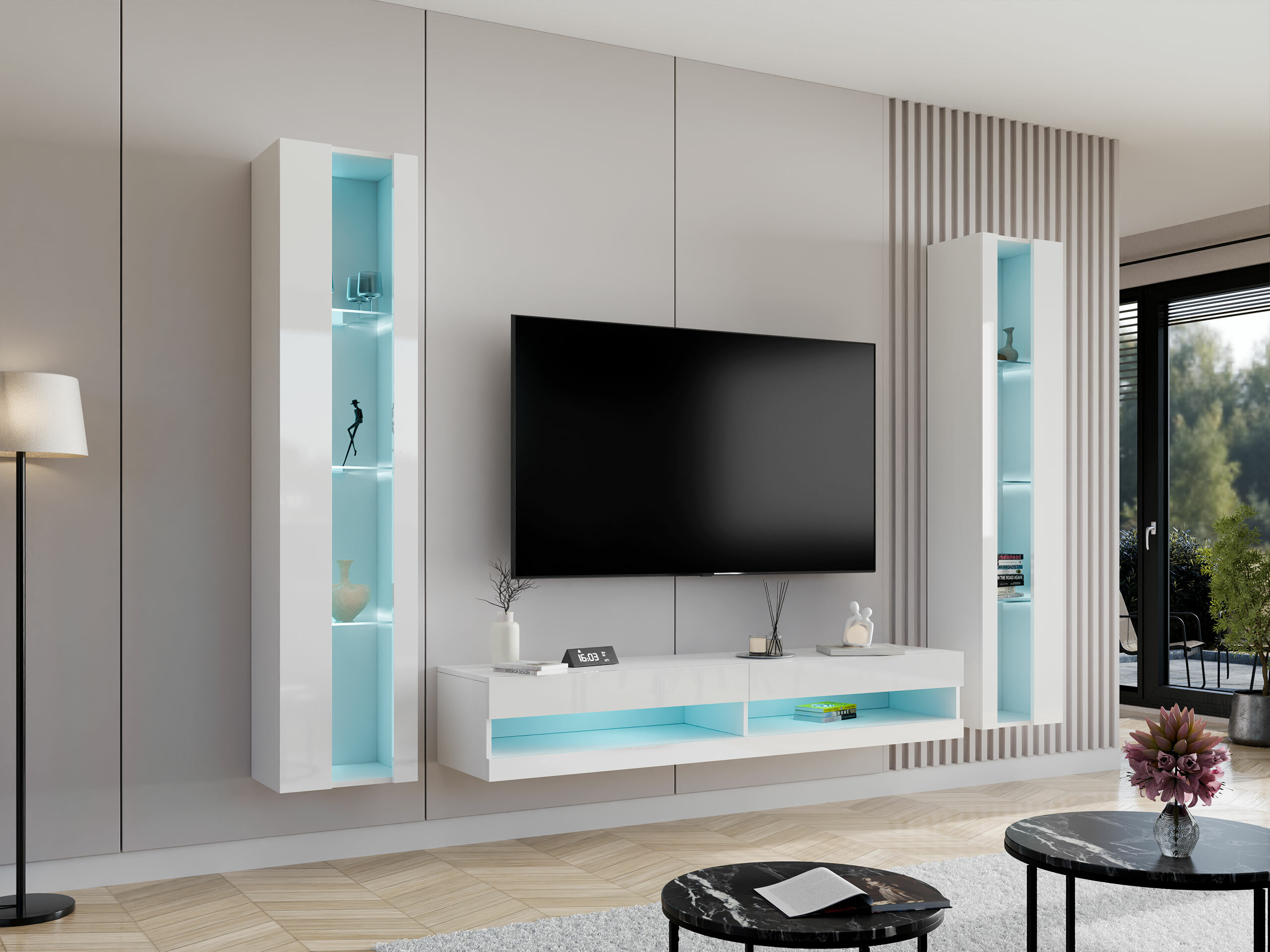 Woonkamerset Venenou 112 (Wit + Glanzend wit)