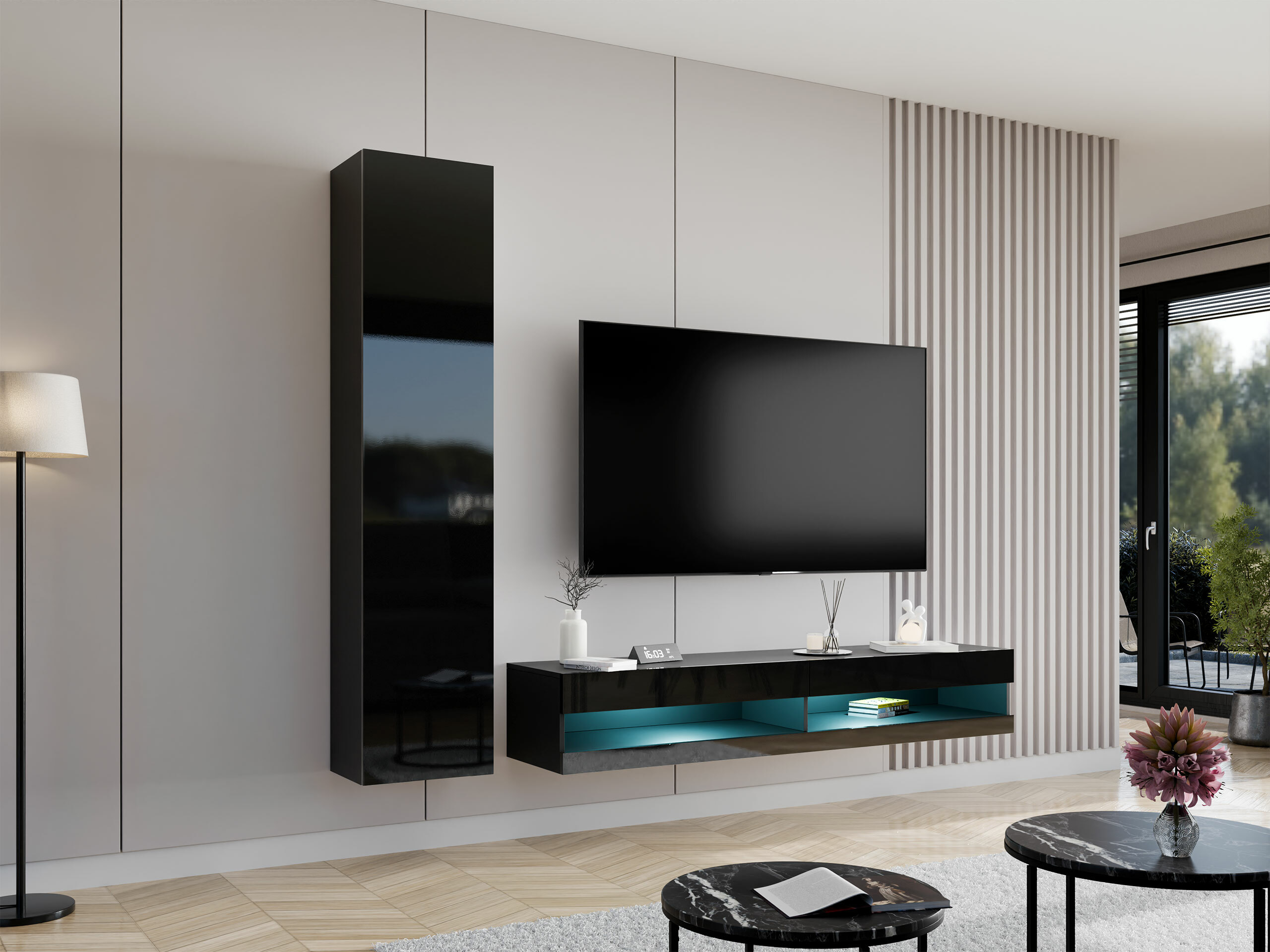 Woonkamerset Venenou 114 (Zwart + Glanzend zwart)