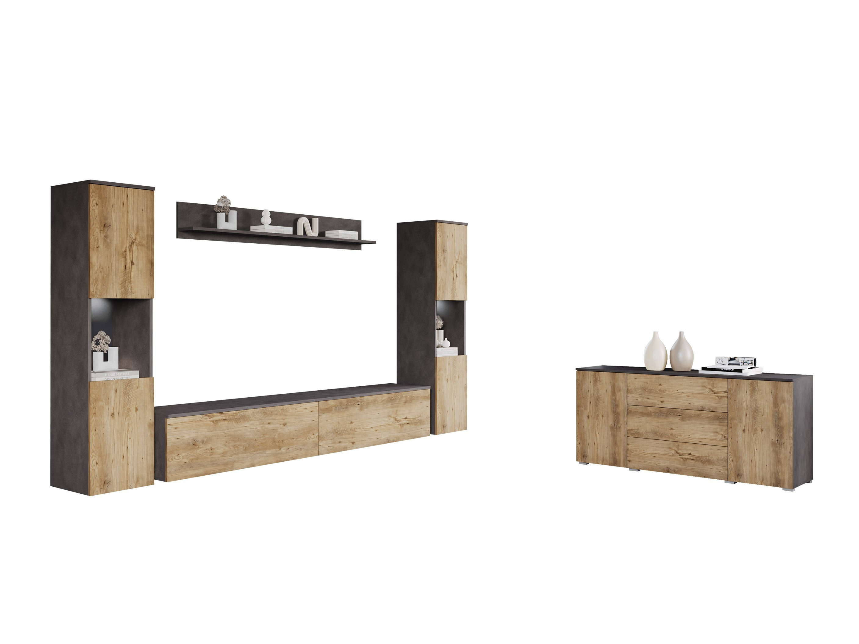 Woonkamerset Sarasota 133 (Matera grijs + Kastanje)