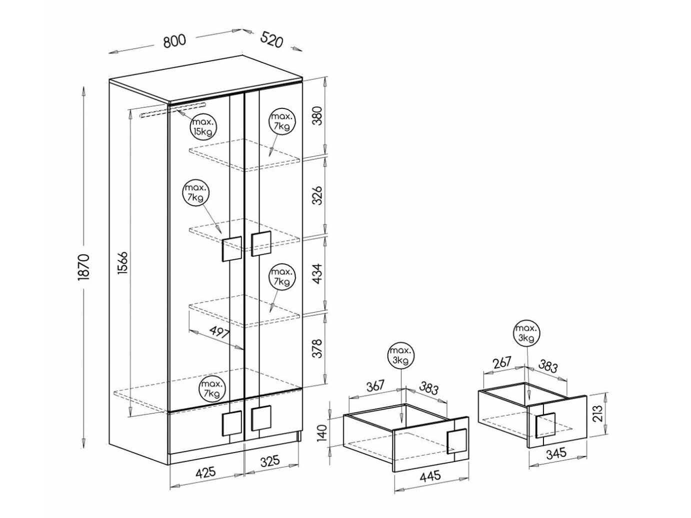 Kledingkast Elmenou 100 (Wit + Antraciet)