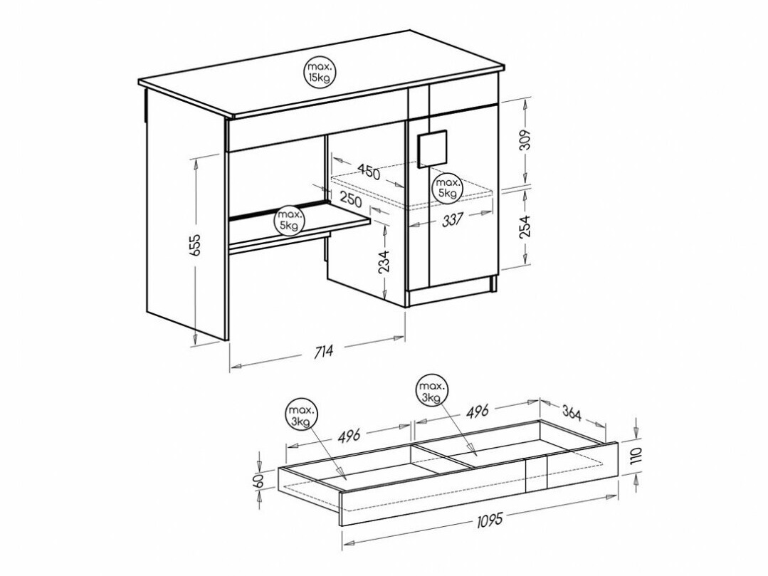 Bureau Elmenou 105 (Wit + Antraciet)