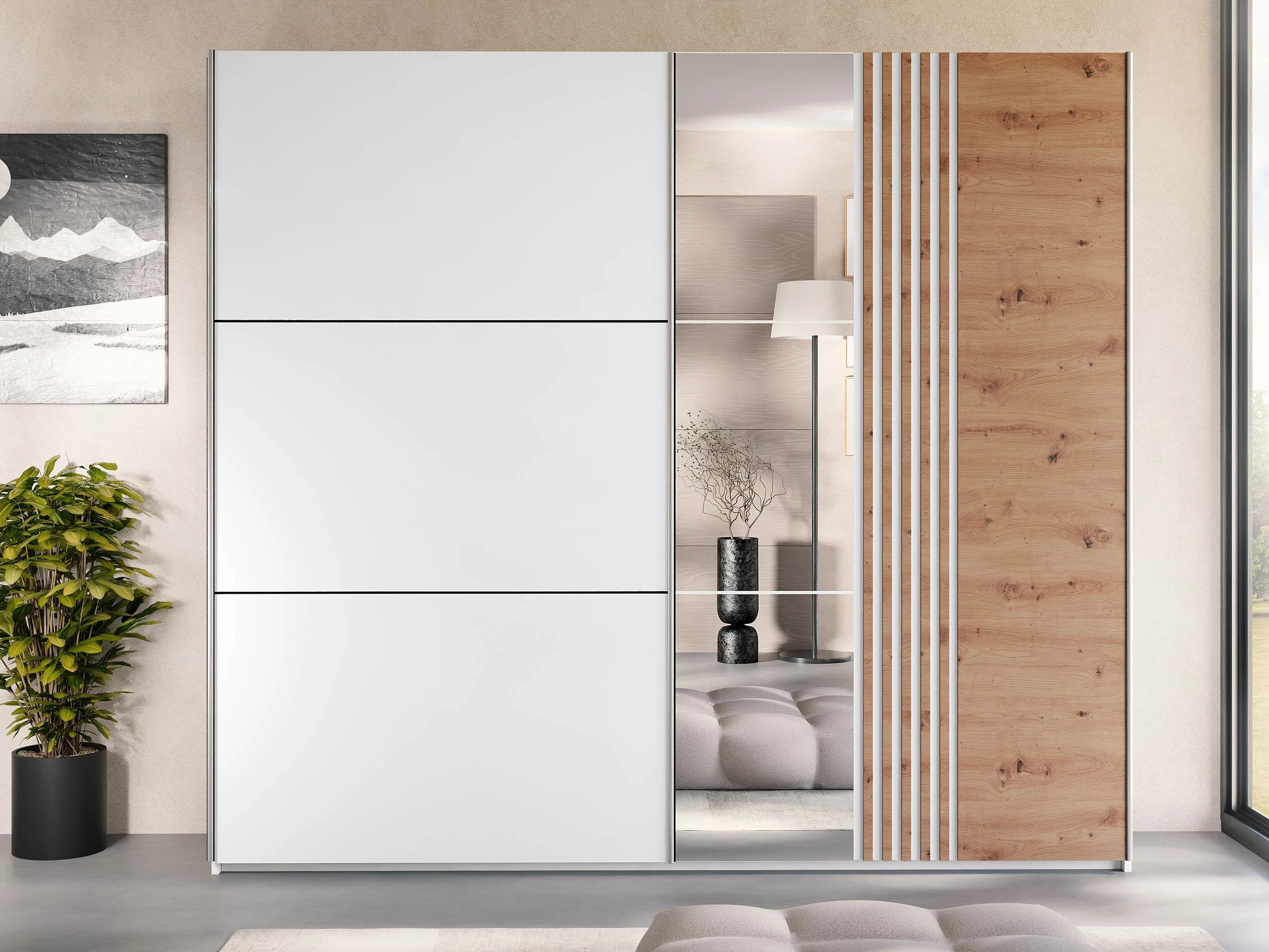 Kledingkast Honolulu 254 (Wit + Wotan eik)