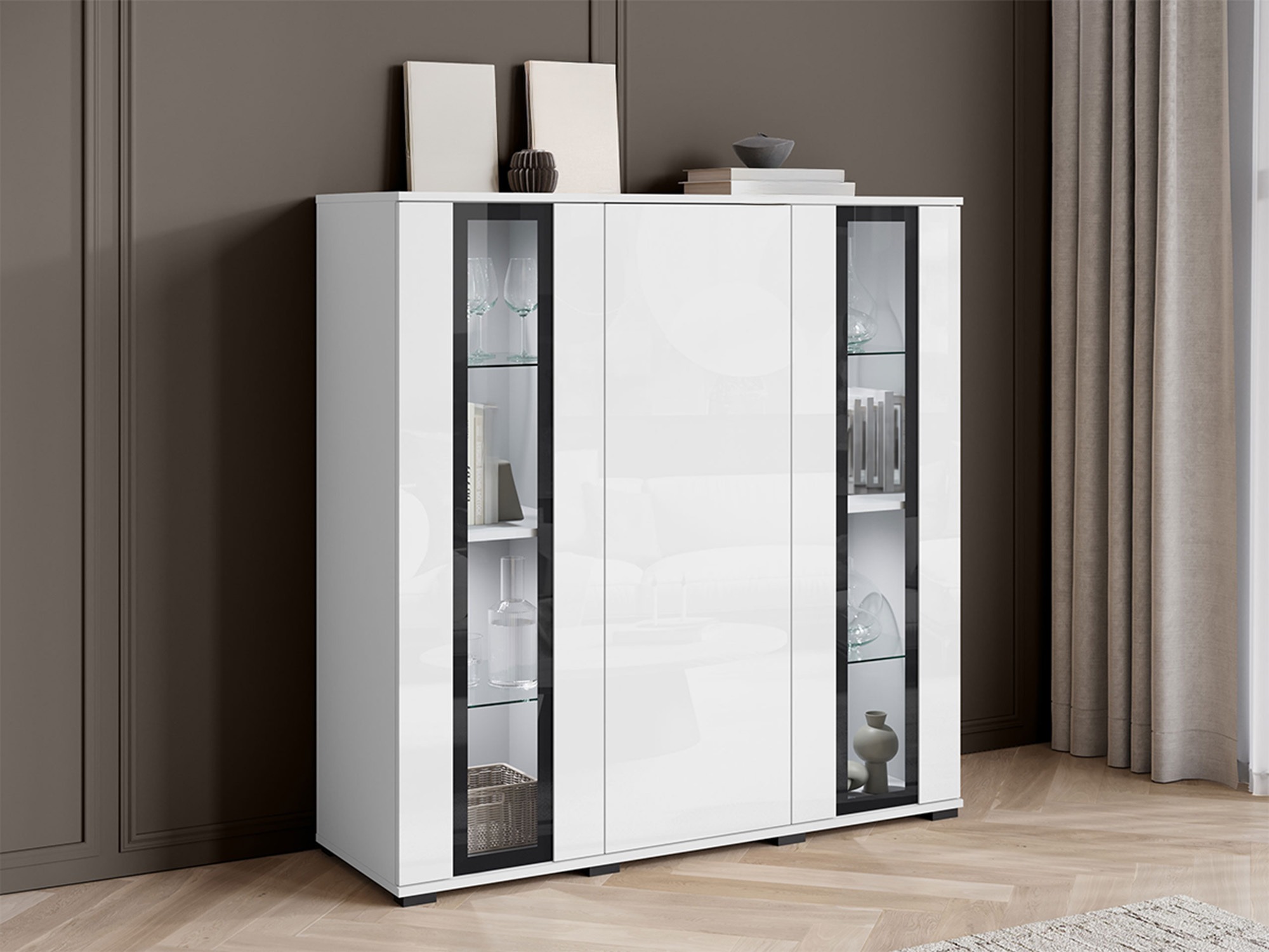 Dressoir Torcame 100 (Wit + Glanzend wit)
