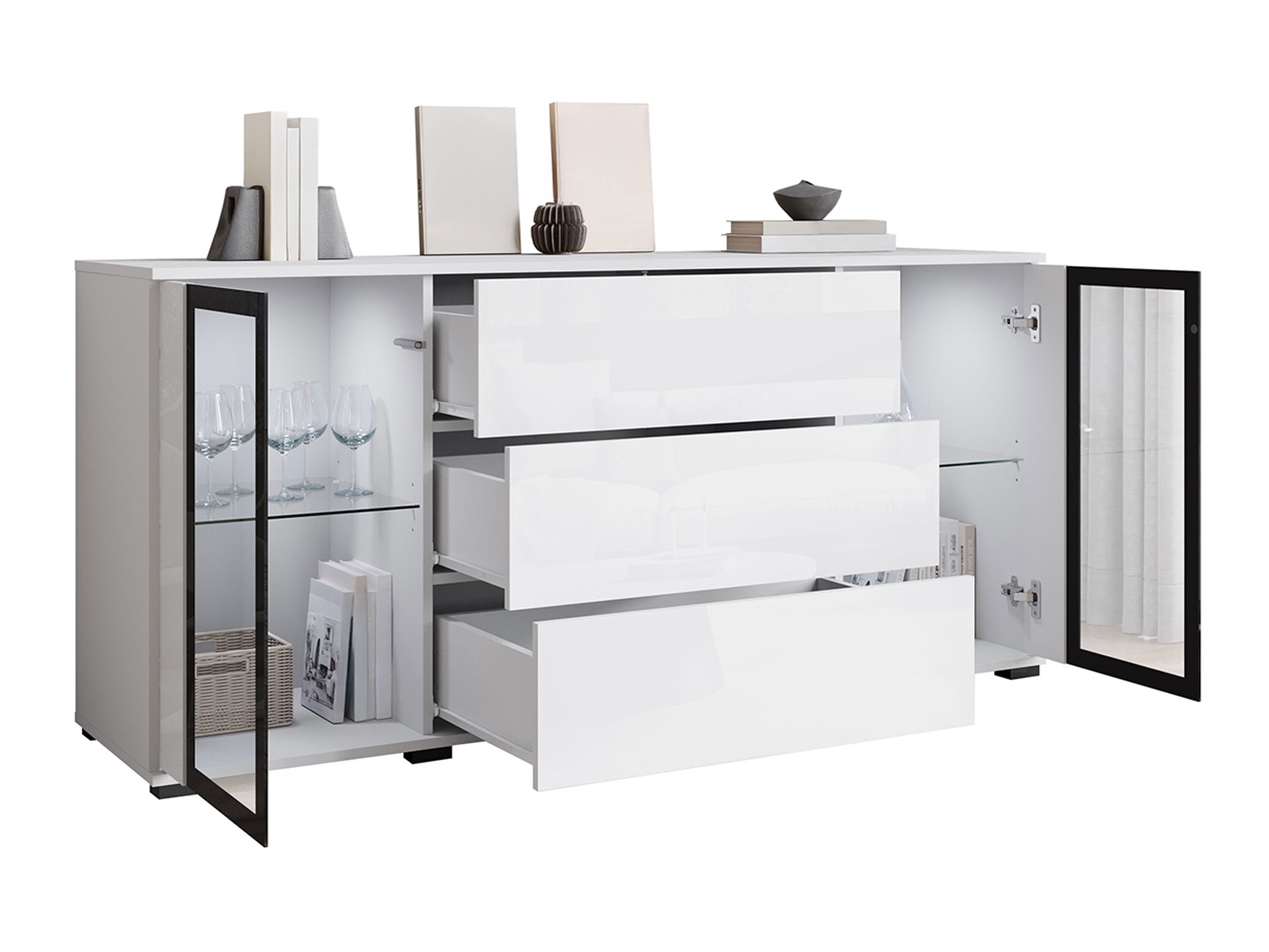 Ladekast Torcame 101 (Wotan eik + Glanzend wit)