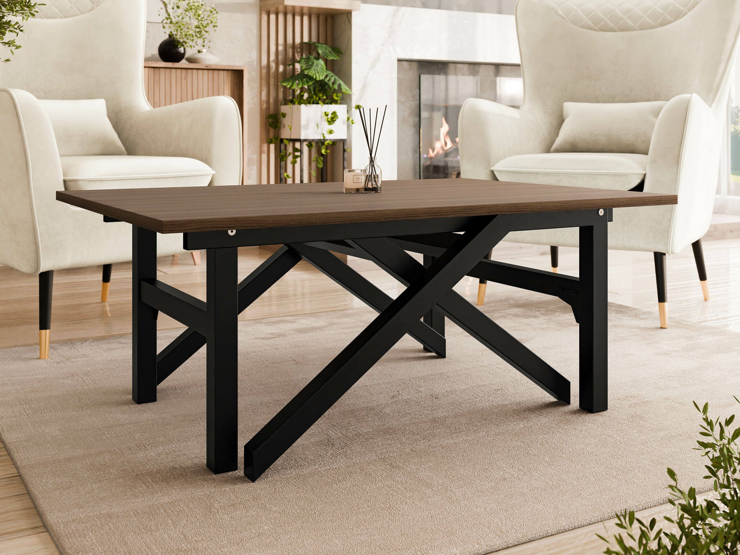 Transformeerbare salontafel Oswego 151 (Notenhout + Zwart)