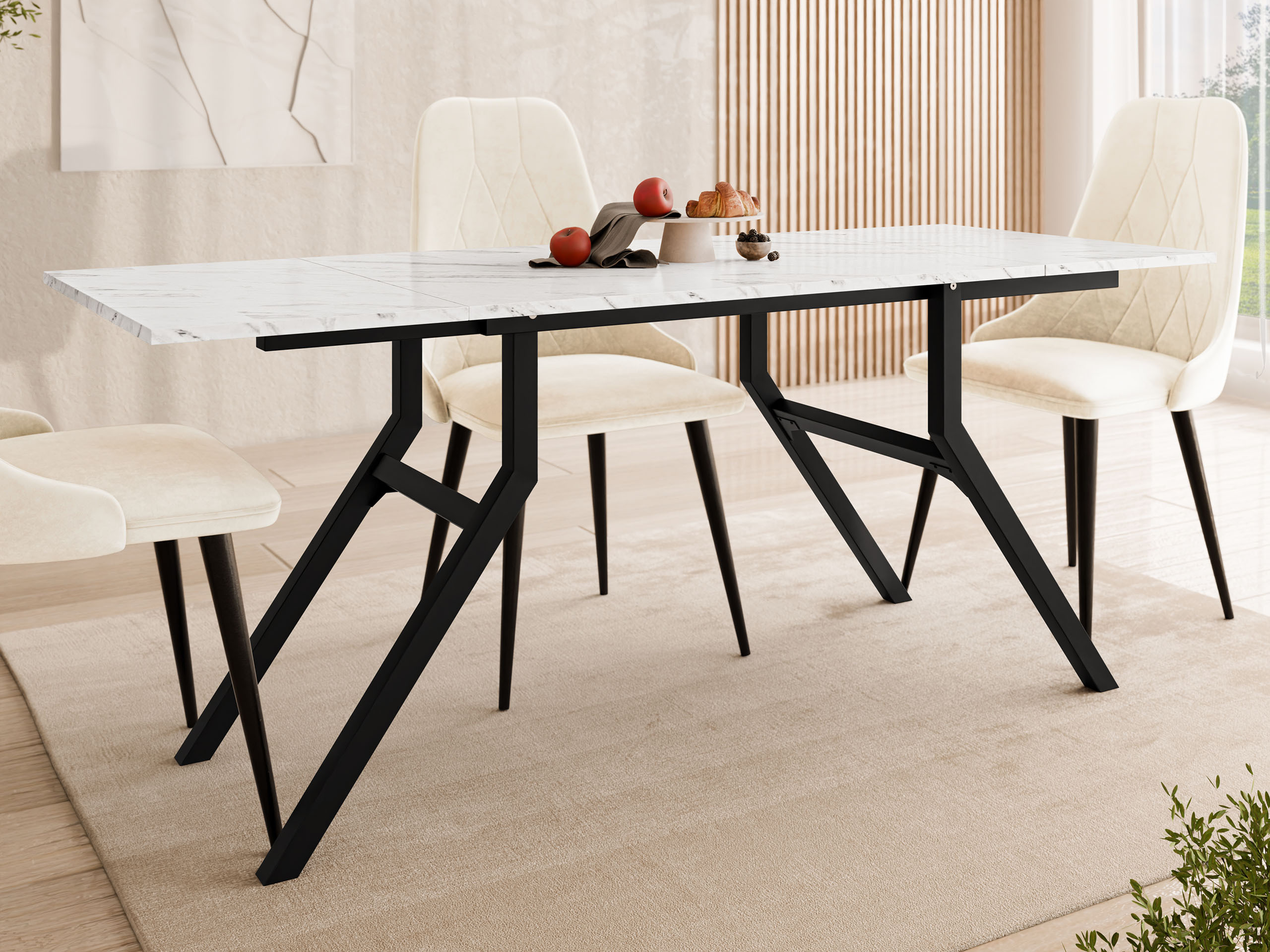 Transformeerbare salontafel Oswego 151 (Wit marmer + Zwart)
