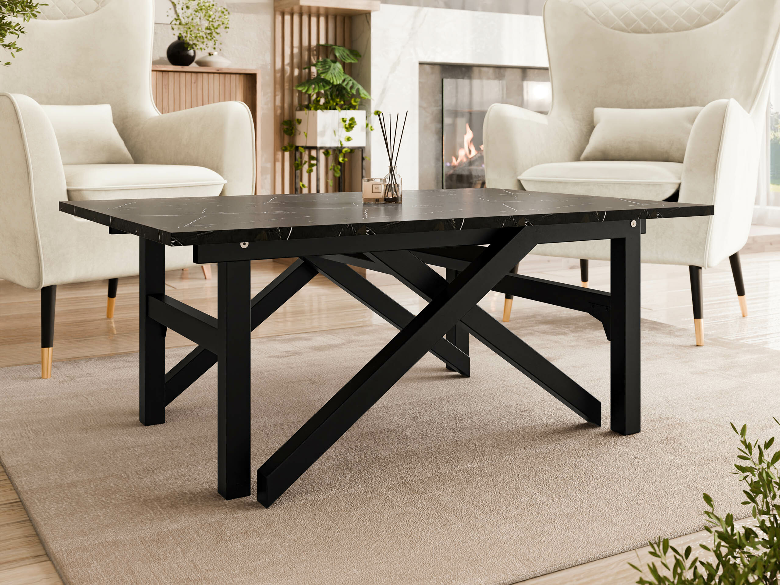 Transformeerbare salontafel Oswego 151 (Zwart marmer + Zwart)