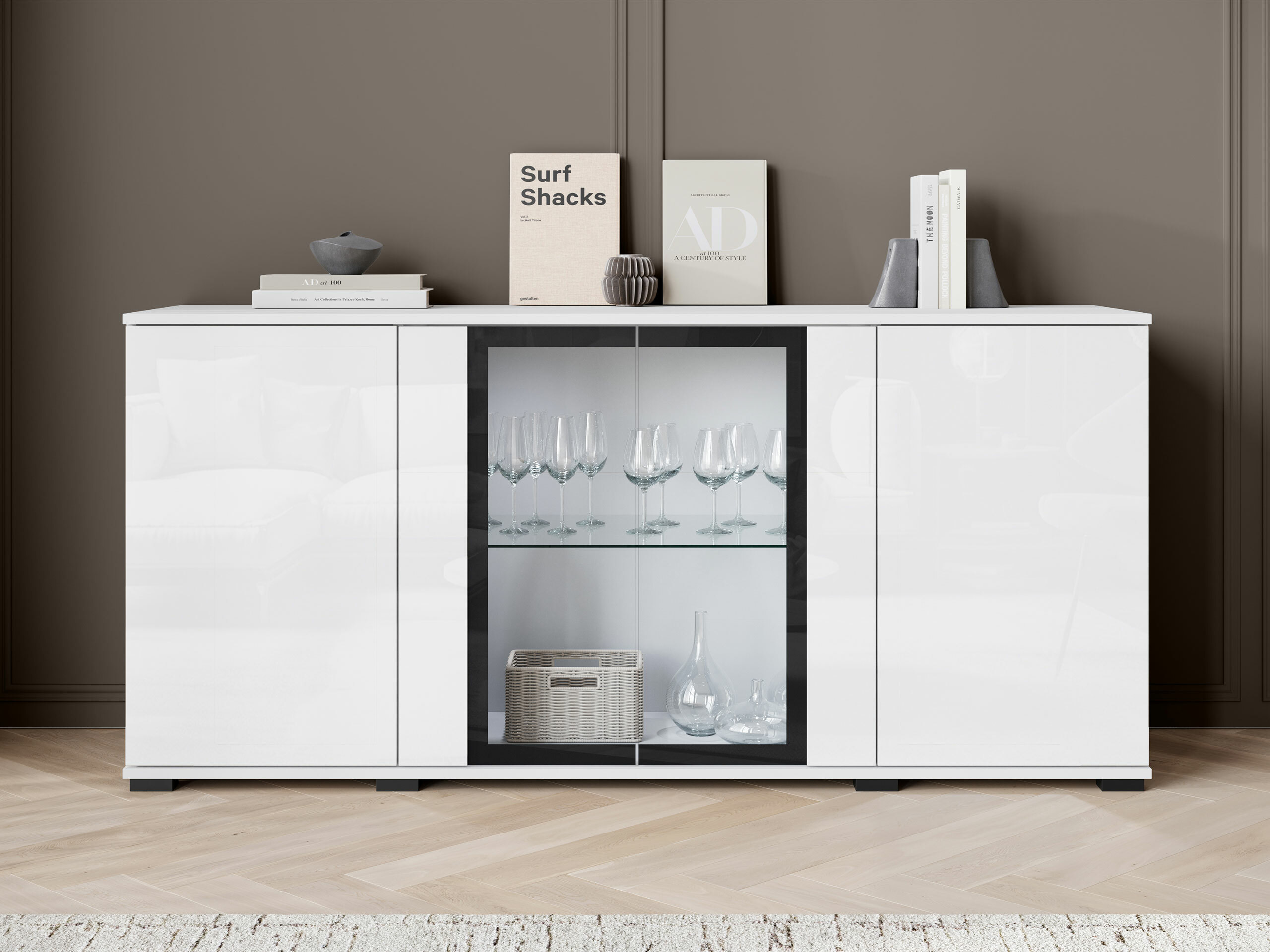 Dressoir Torcame 102 (Wit + Glanzend wit)