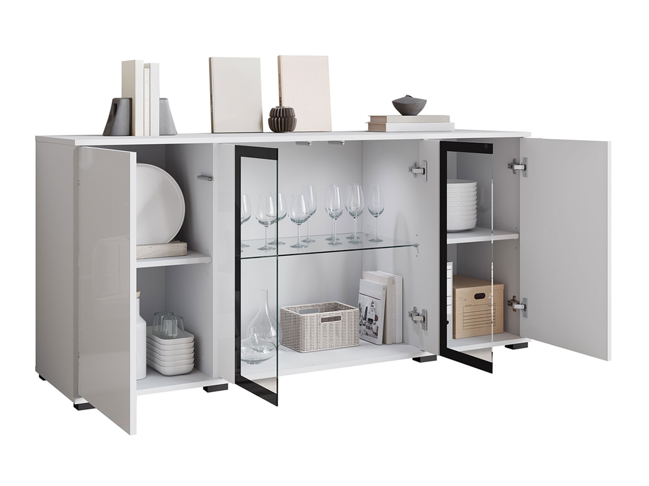 Dressoir Torcame 102 (Wit + Glanzend wit)