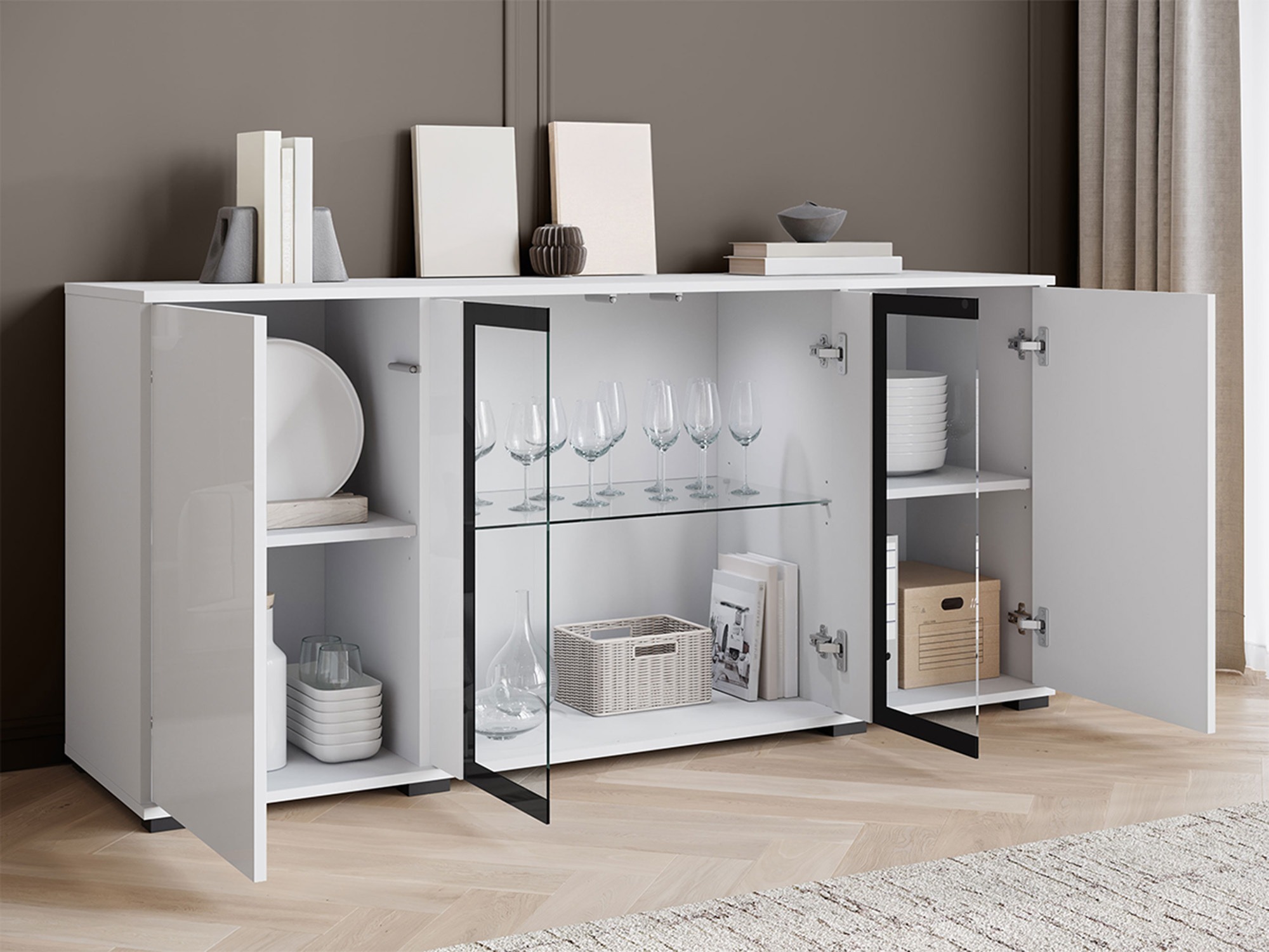 Dressoir Torcame 102 (Wotan eik + Glanzend wit)