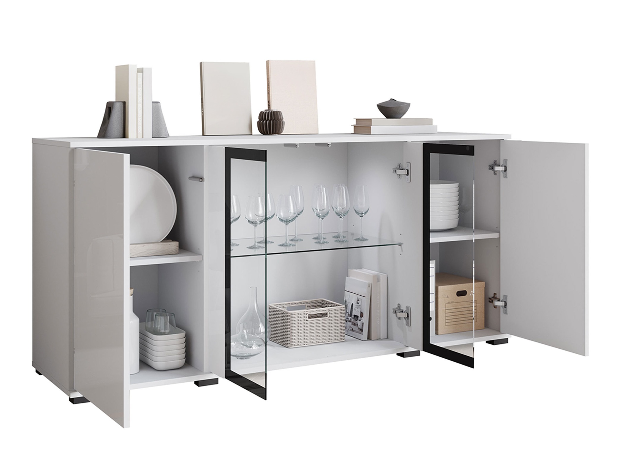 Dressoir Torcame 102 (Wotan eik + Glanzend wit)